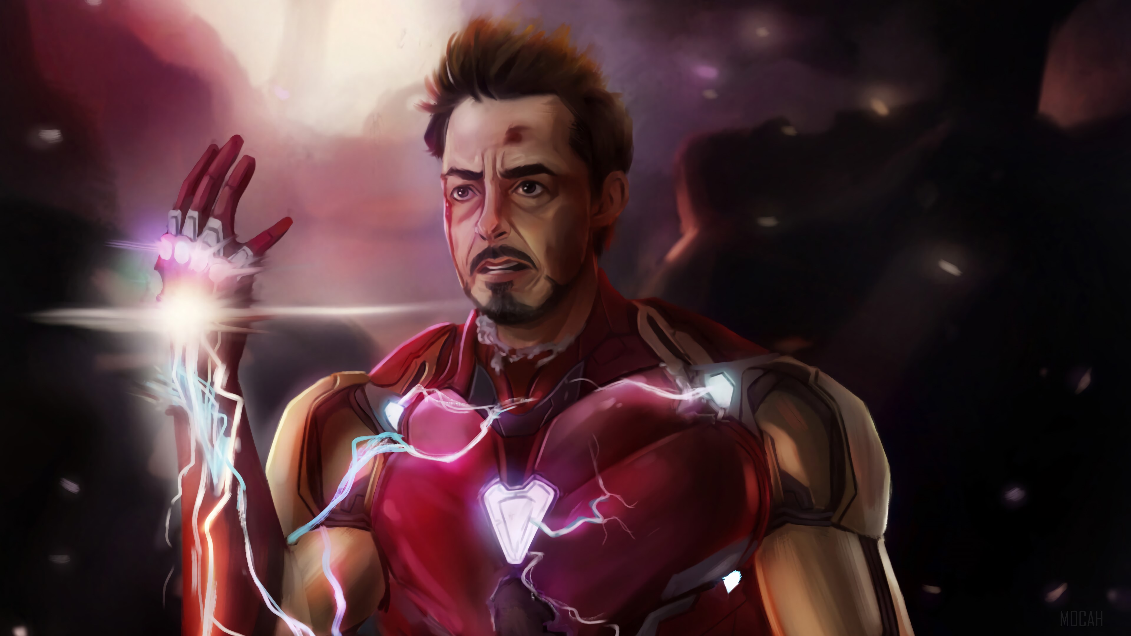 Iron Man in his suit with energy effects 4K HD Wallpaper