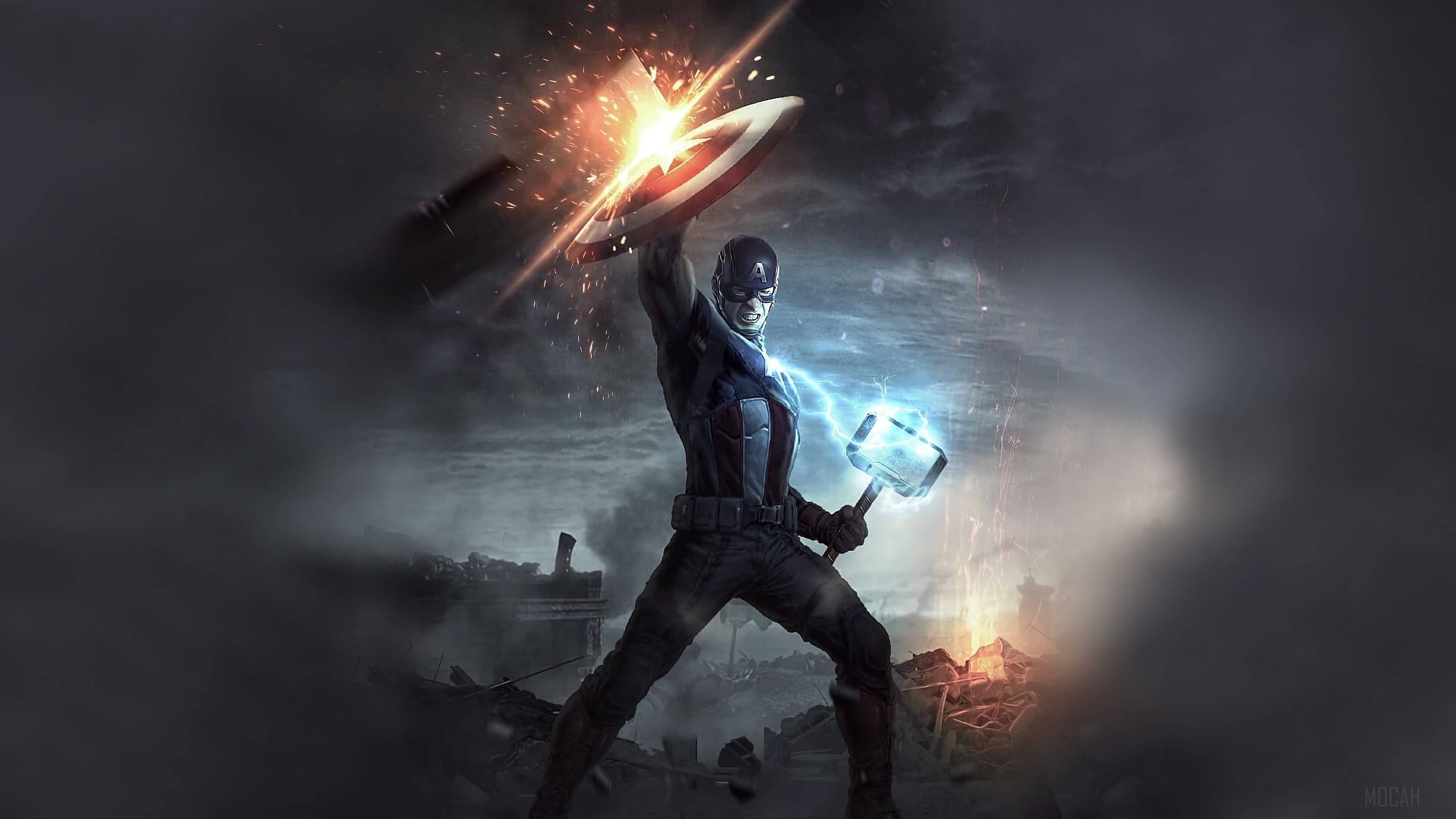 Captain America wielding Mjolnir in 4K HD Wallpaper