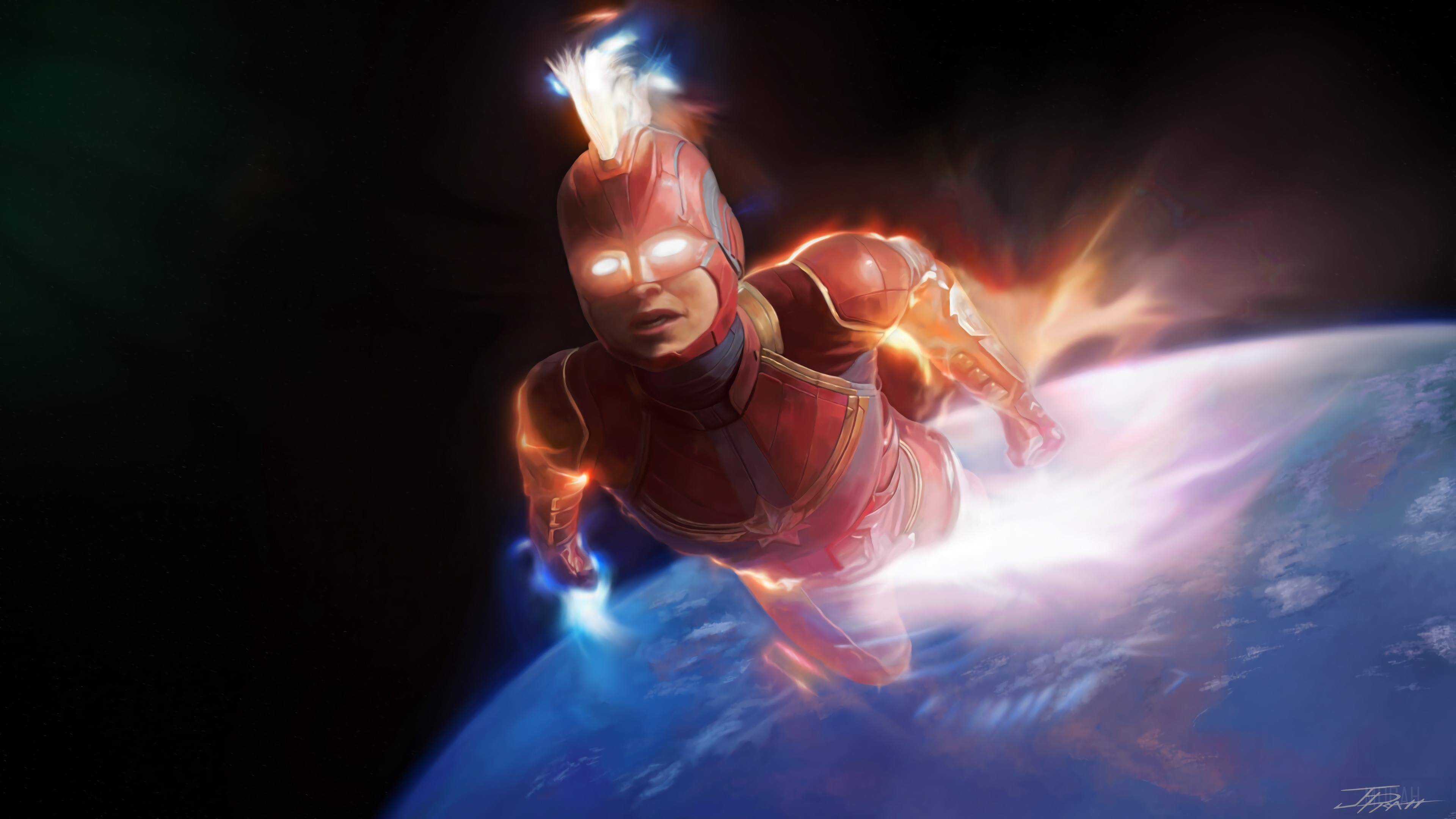 Captain Marvel flying above Earth 4K HD Wallpaper
