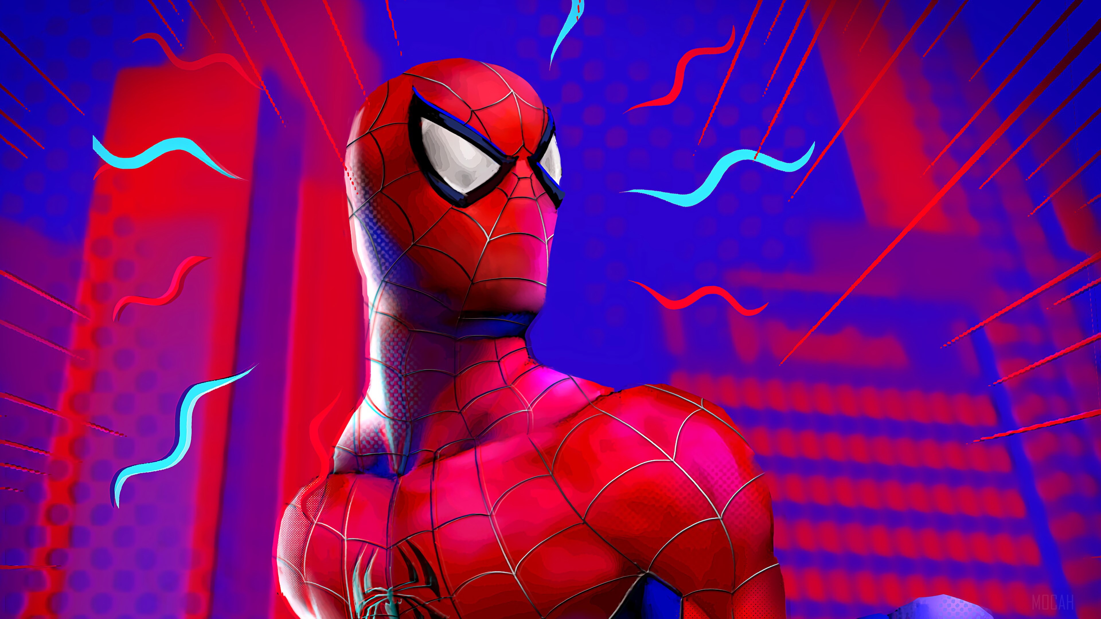 Spider-Man Sensing Danger in a Stylized City HD Wallpaper