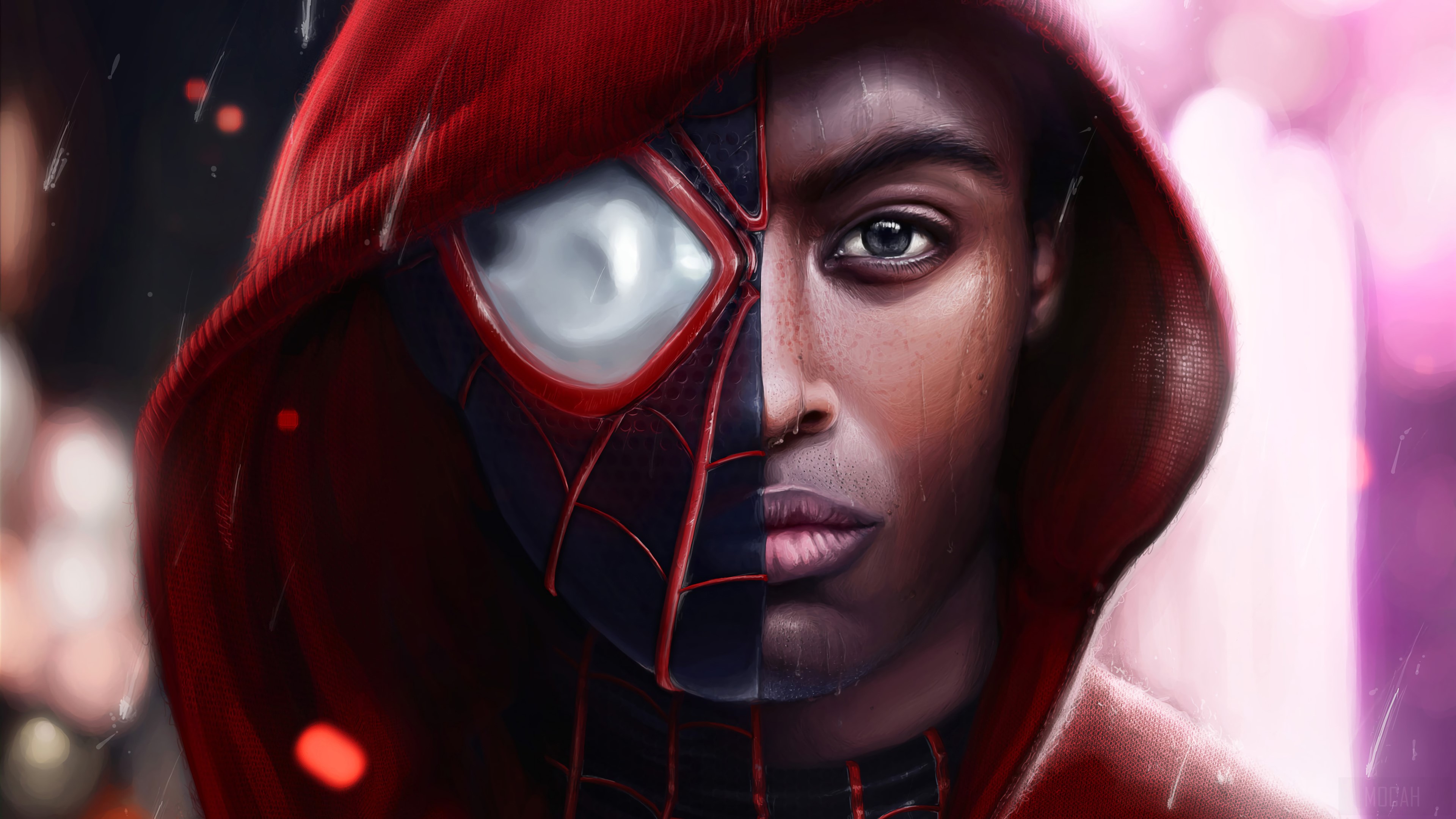 Spider-Man Miles Morales in Red Hoodie 4K HD Wallpaper
