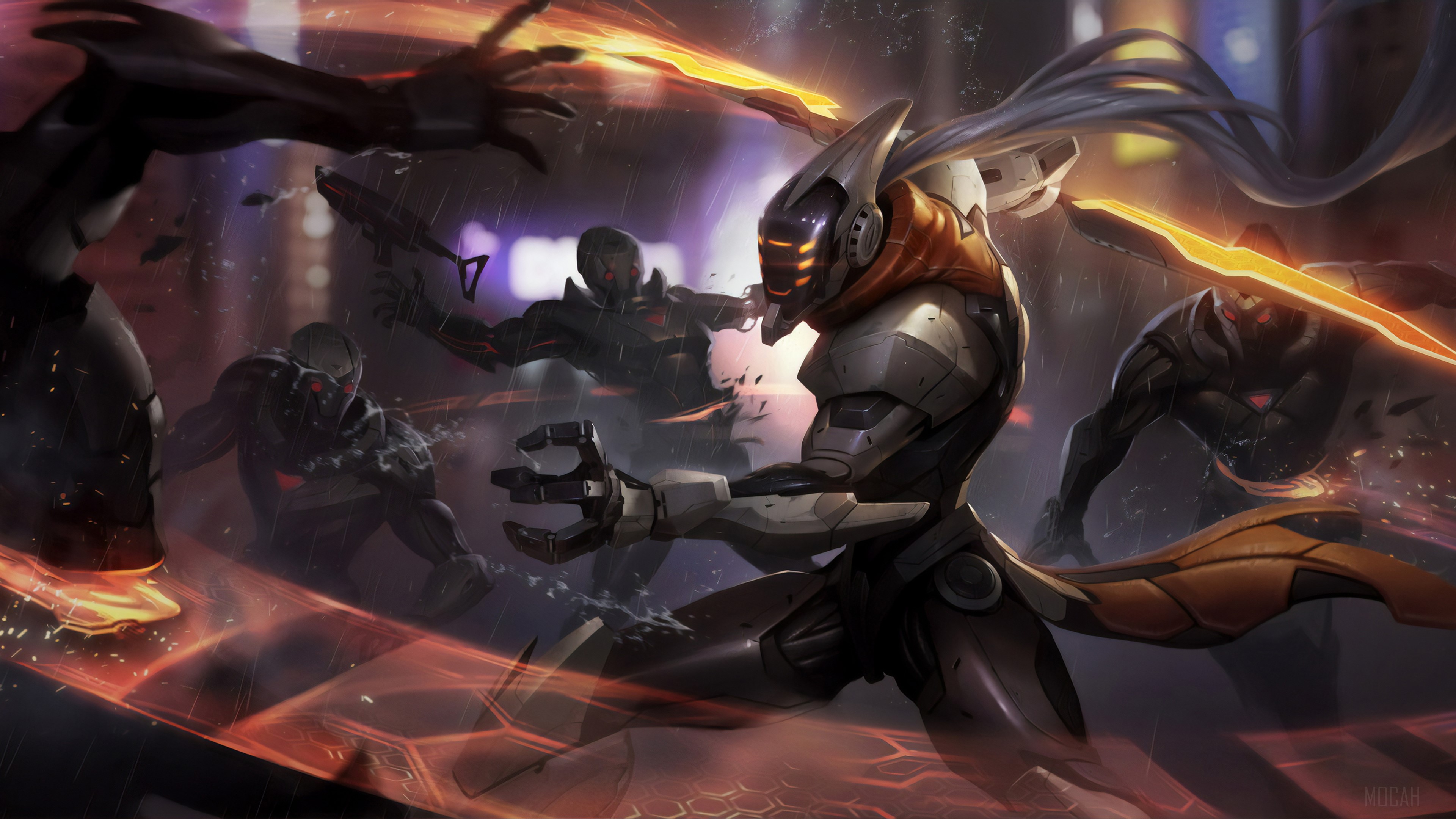 Yasuo from League of Legends fighting enemies in 4K HD Wallpaper