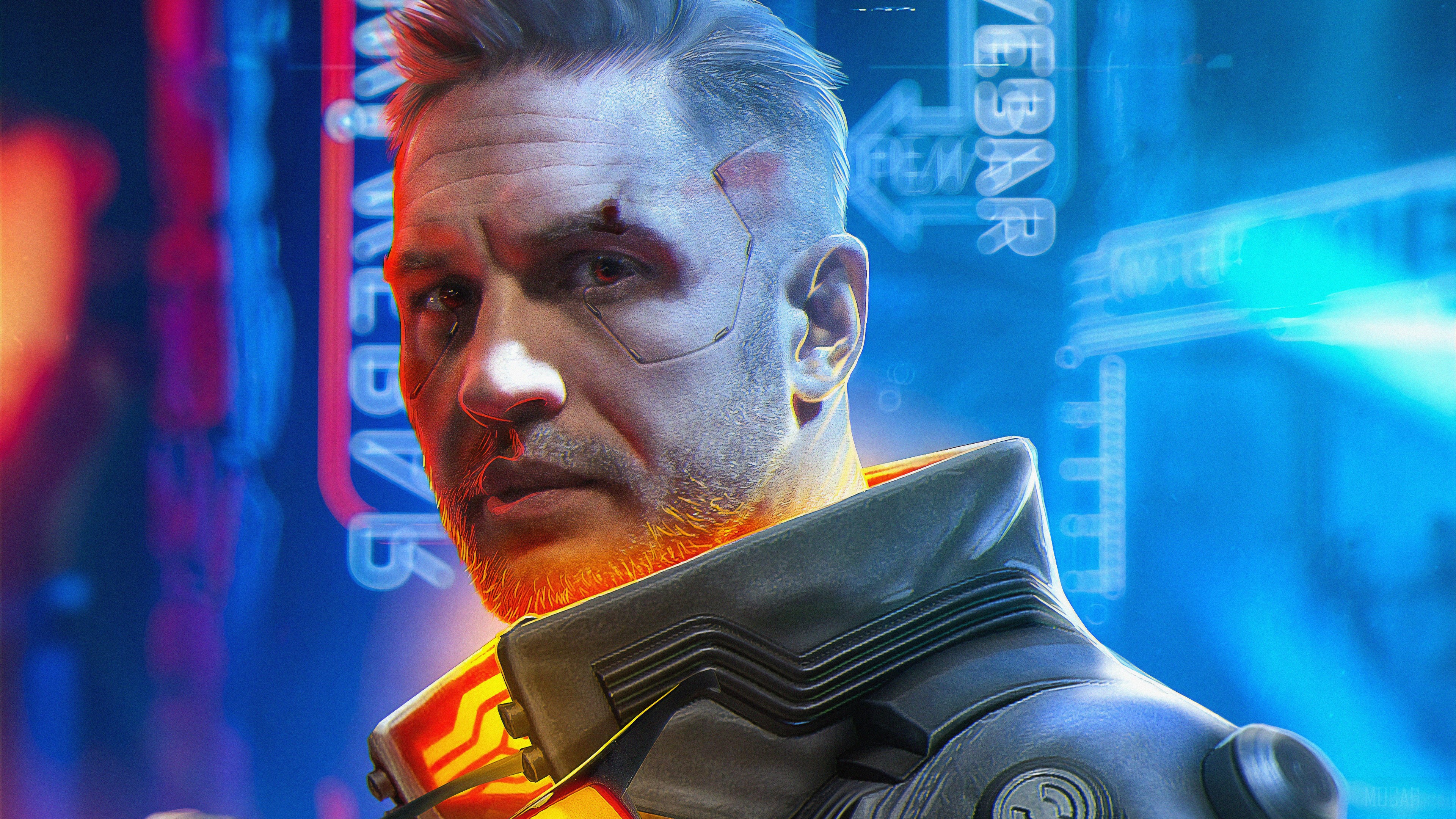 Tom Hardy as Cyberpunk 2077 character 4K HD Wallpaper