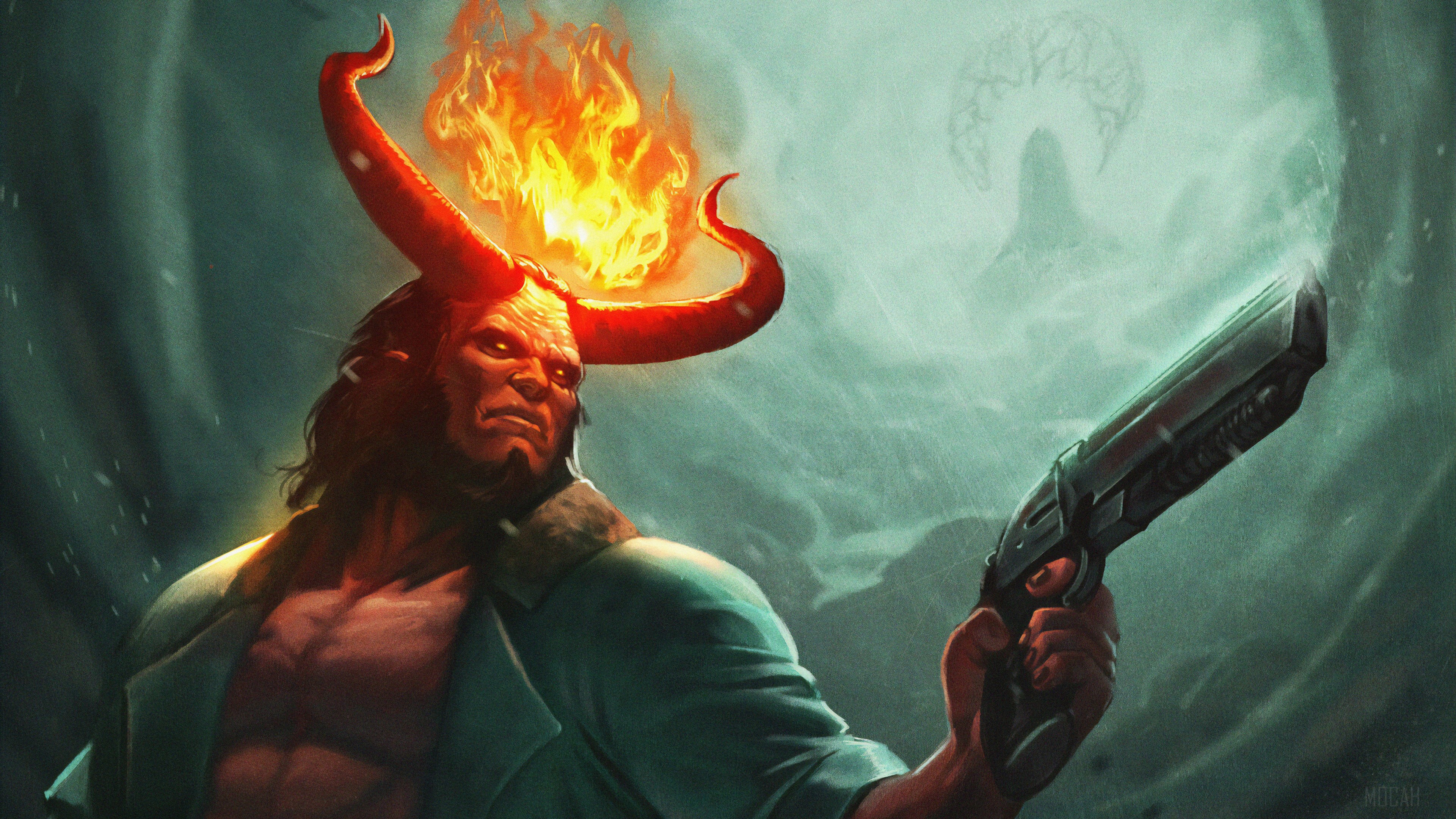 Hellboy with a gun 4K HD Wallpaper