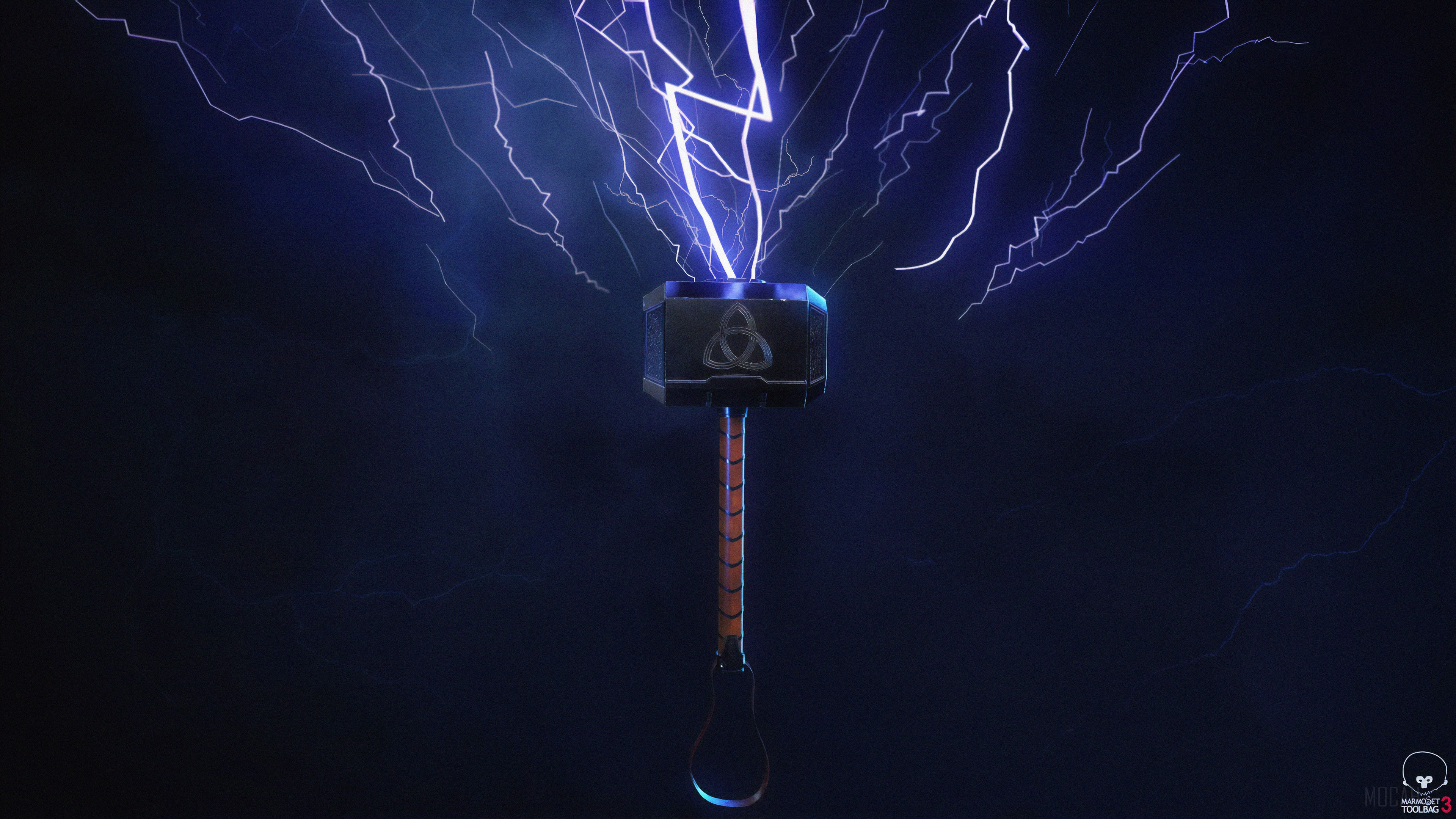 Thor's Hammer Mjolnir with Lightning 4K HD Wallpaper