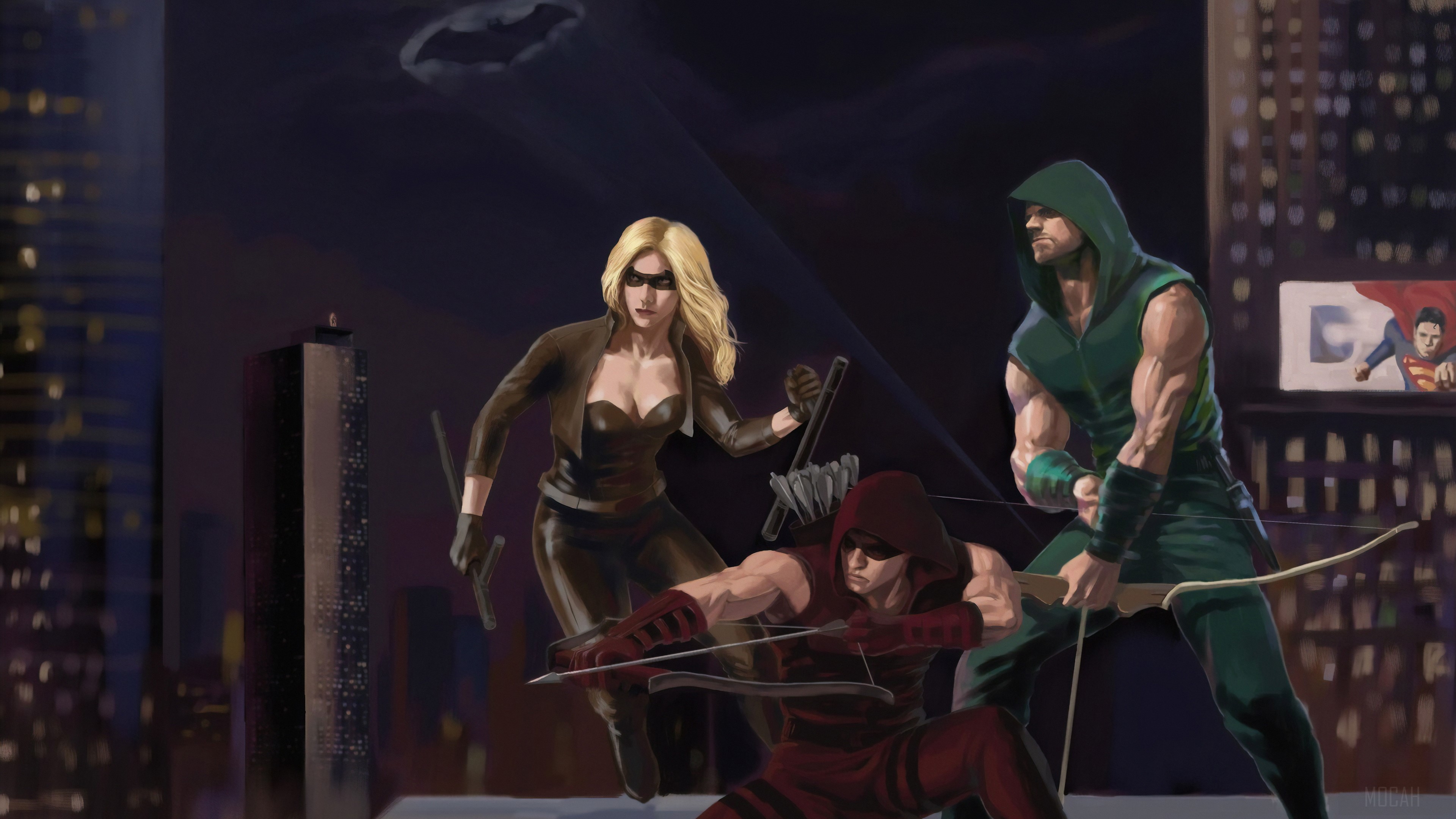 DC Superheroes on a Rooftop at Night 4K HD Wallpaper