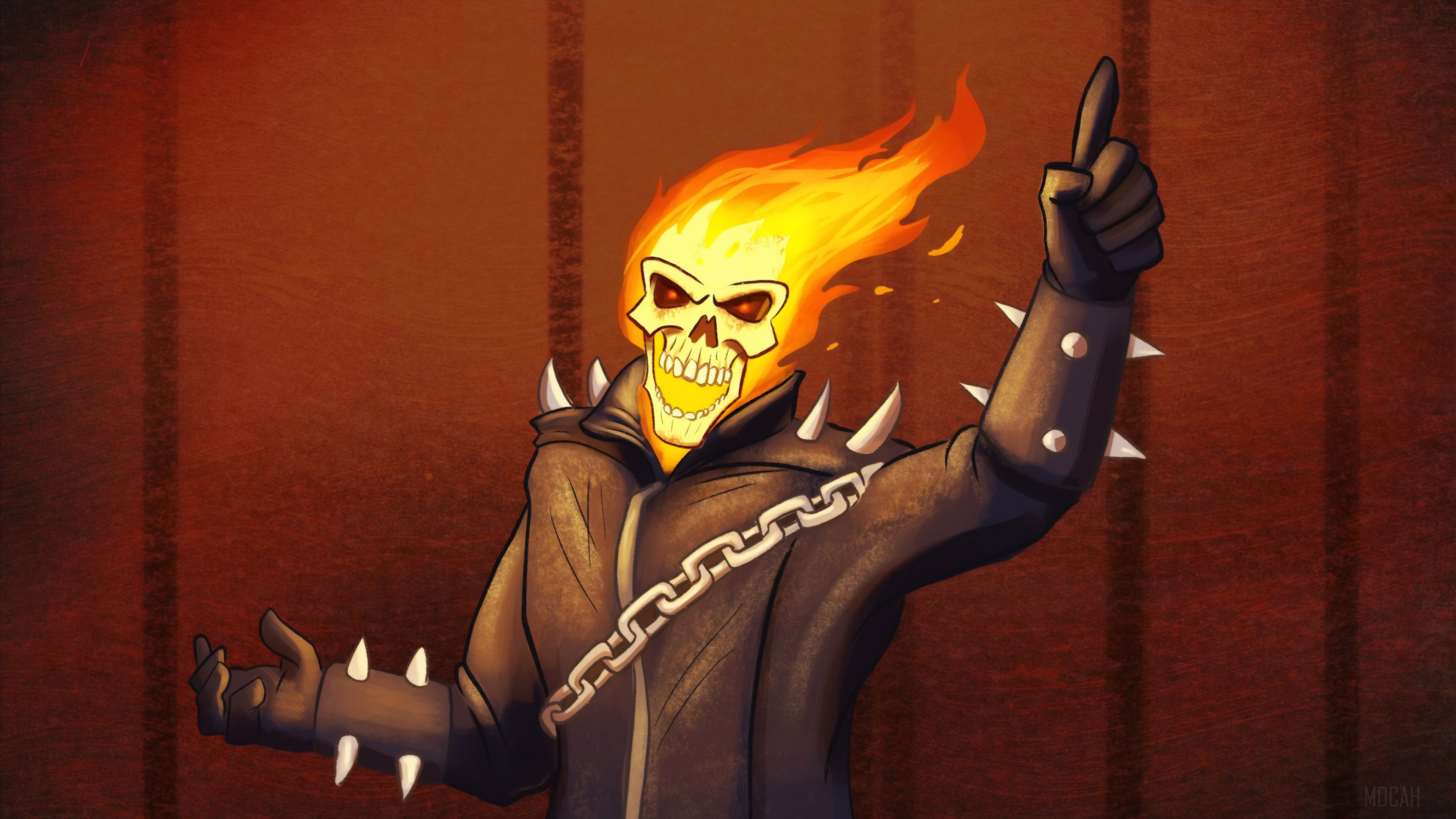 Ghost Rider with flaming skull and chain HD Wallpaper