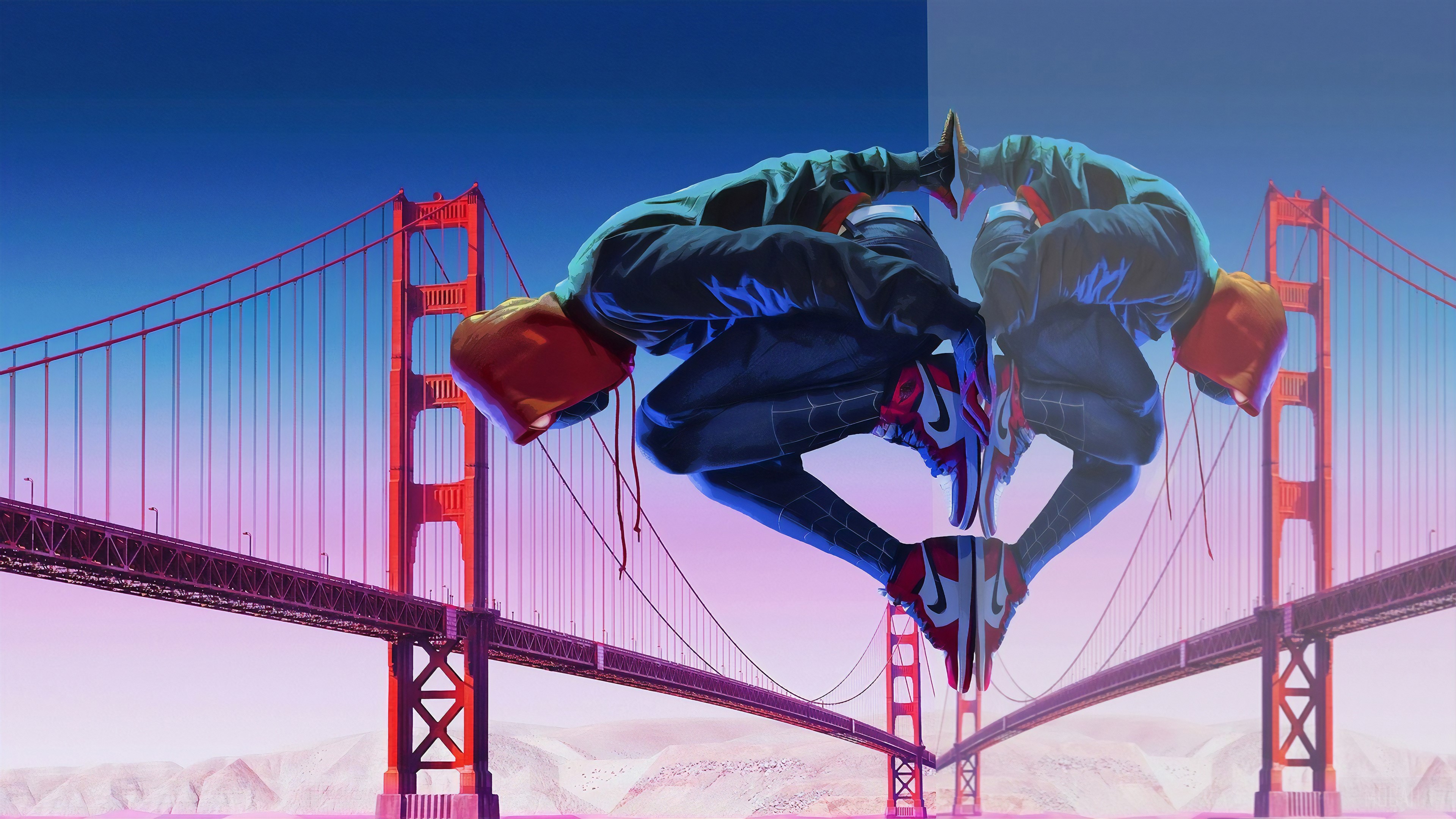 Miles Morales on Golden Gate Bridge 4K HD Wallpaper