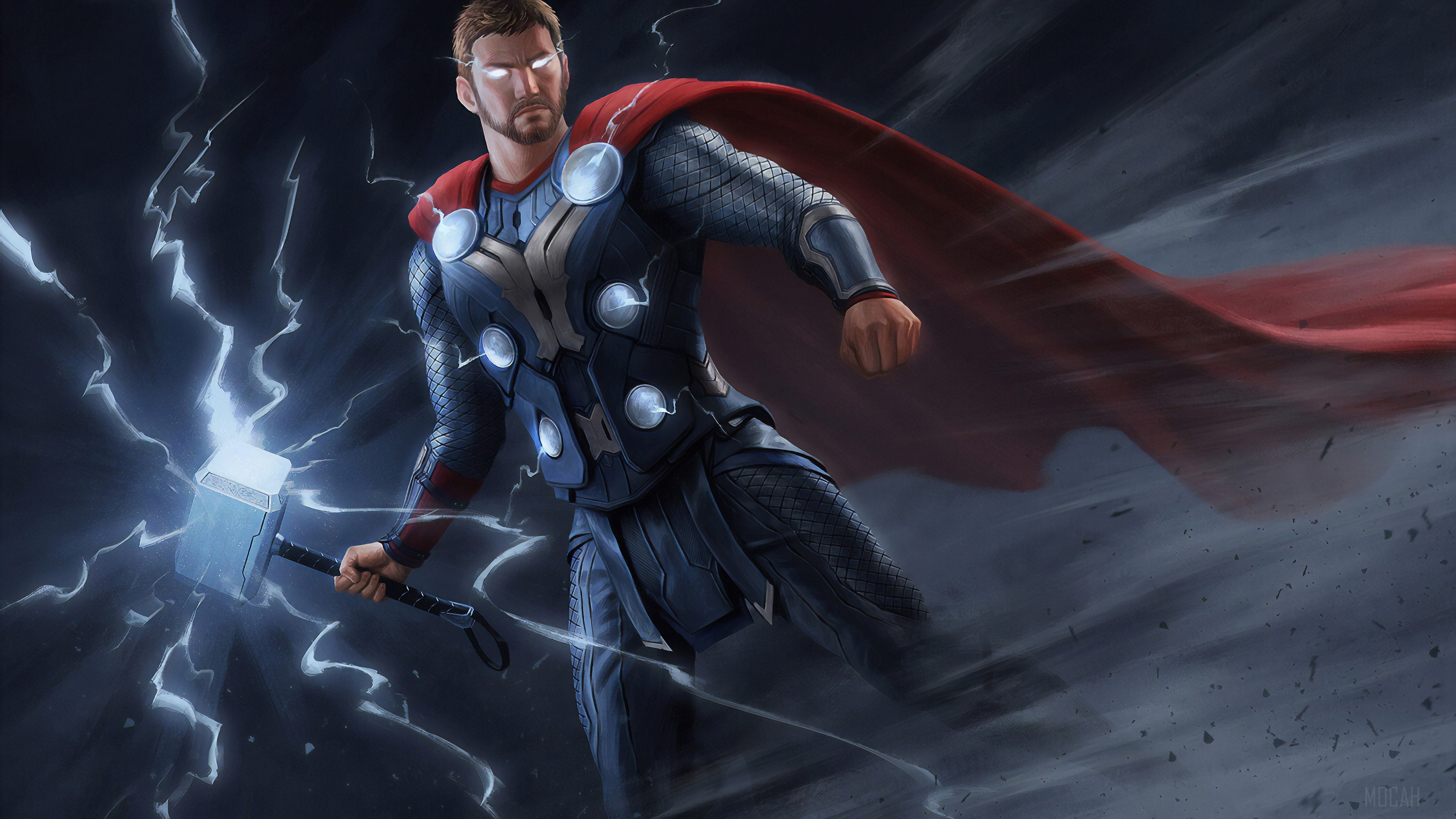 Thor with Mjolnir and Lightning 4K HD Wallpaper