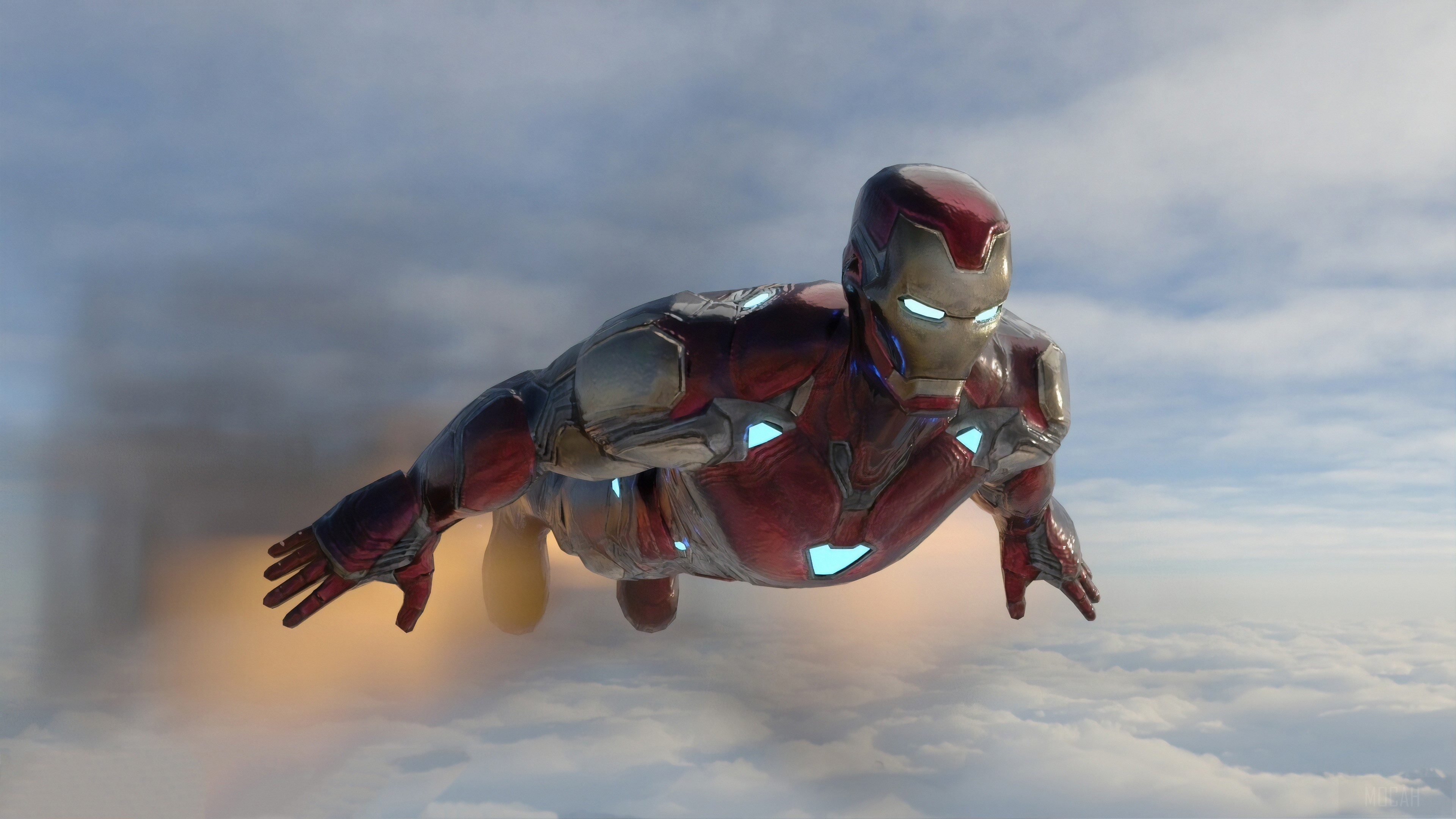 Iron Man Flying Through Clouds 4K HD Wallpaper