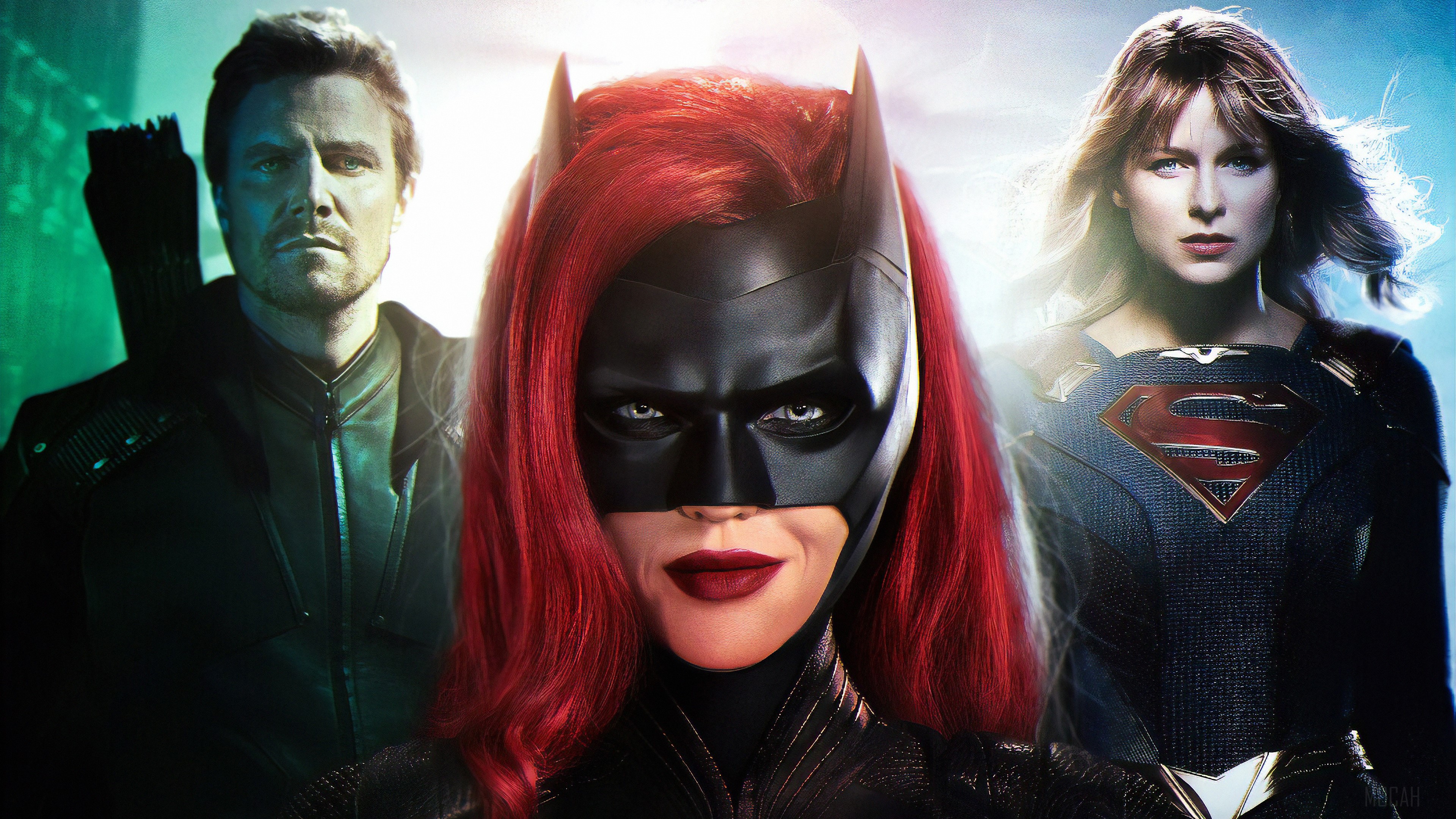 Batwoman, Supergirl, and Green Arrow from Arrowverse 4K HD Wallpaper