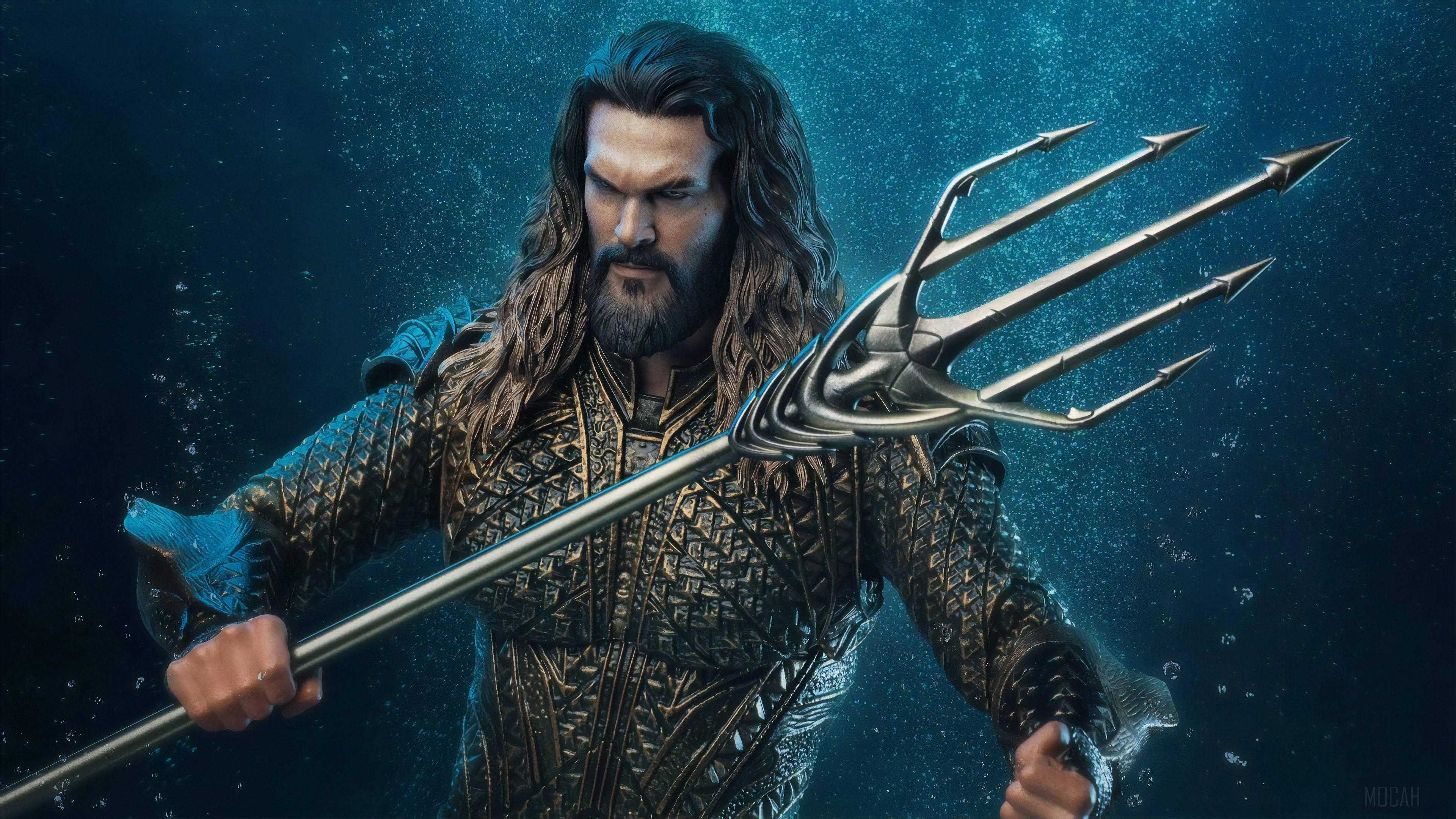 Aquaman with Trident in Water 4K HD Wallpaper