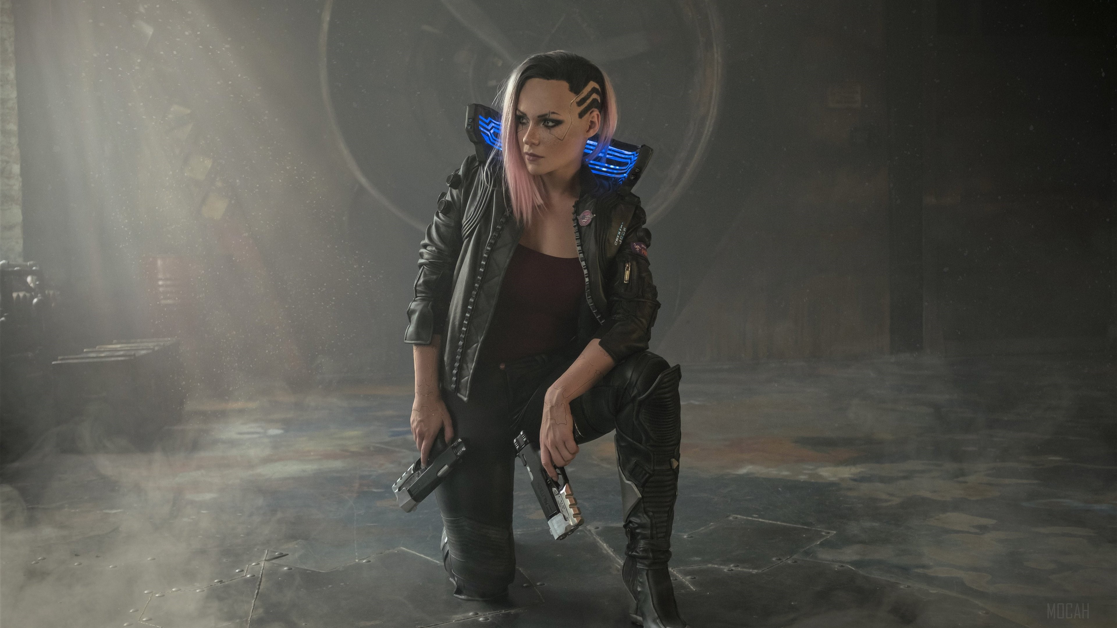 Cyberpunk 2077 Cosplay Girl with Guns 4K HD Wallpaper