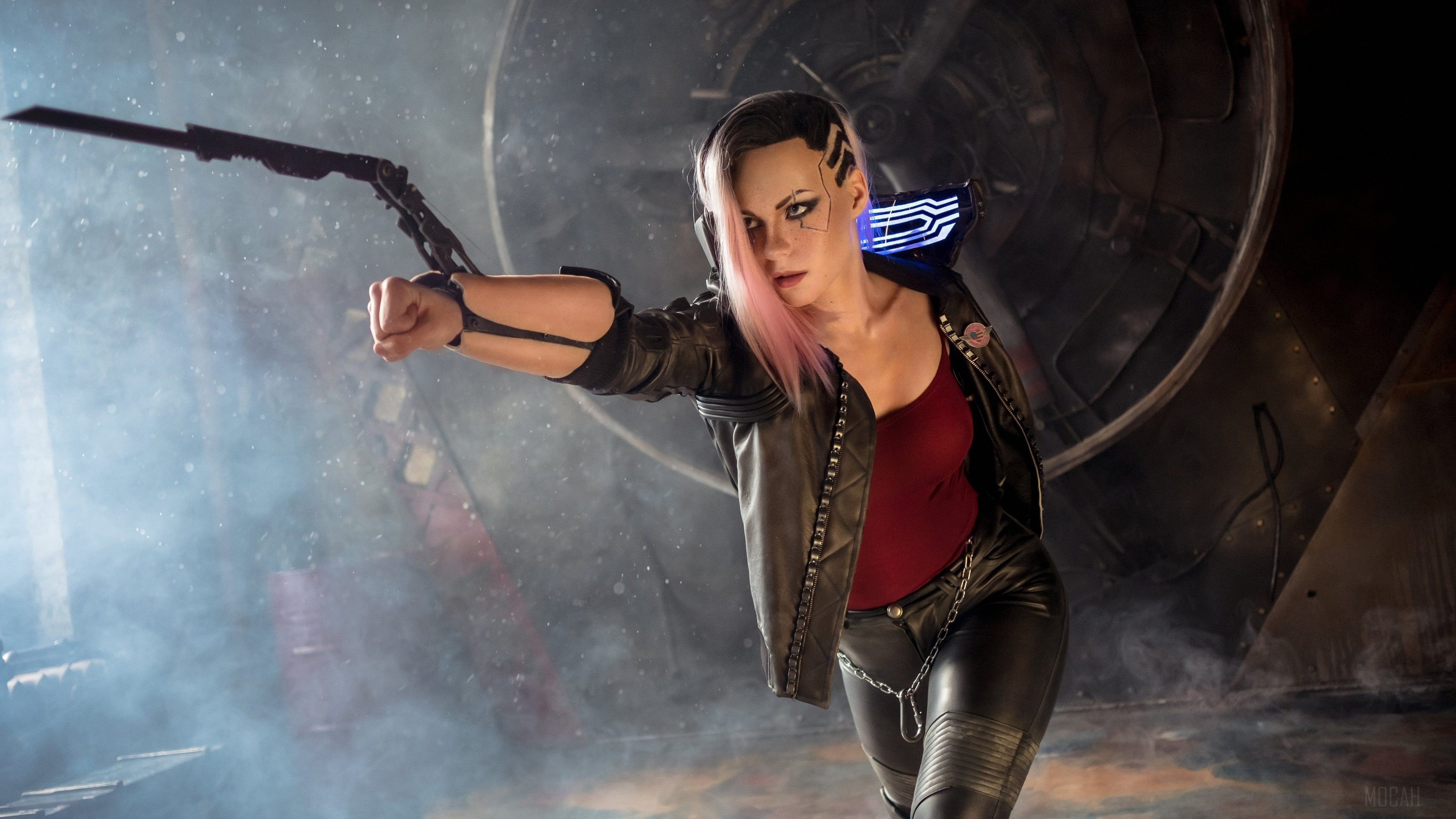 Cosplayer as a Cyberpunk 2077 character with a blade HD Wallpaper