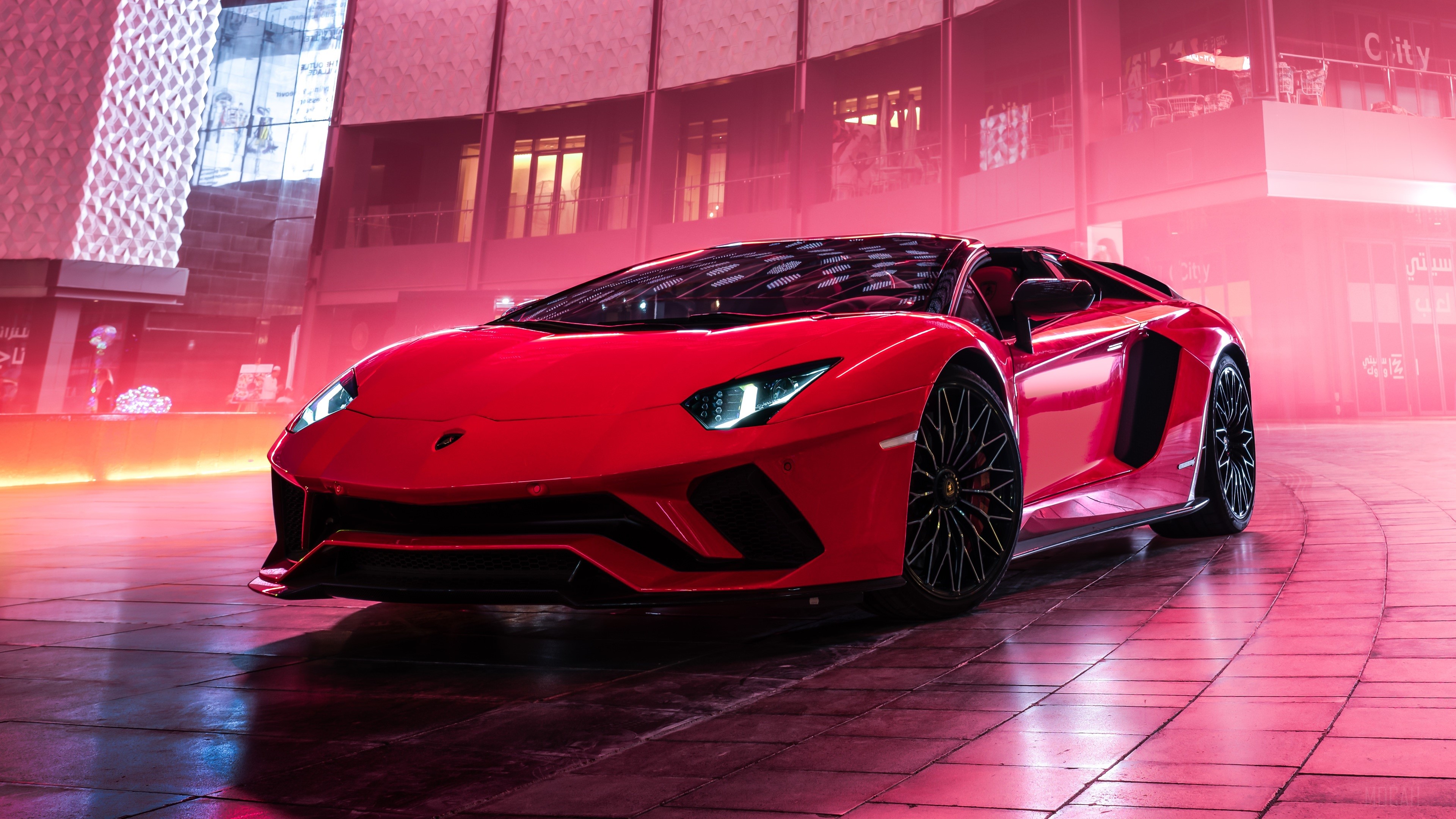 Red Lamborghini Aventador S Roadster 2019 4K HD Wallpaper