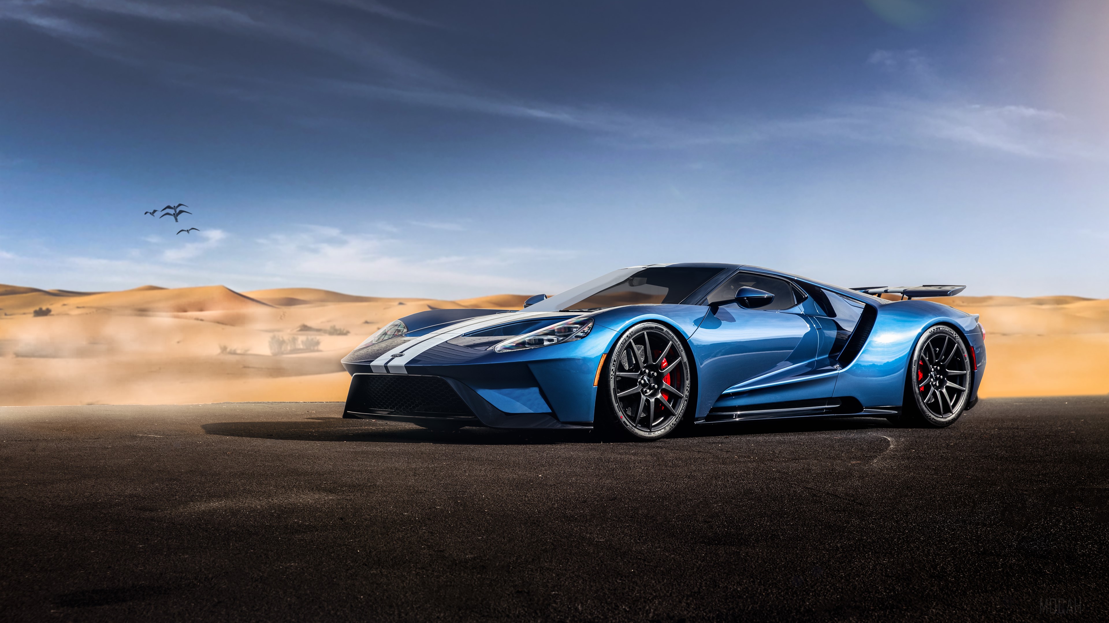 Blue Ford GT 2019 4K in desert HD Wallpaper
