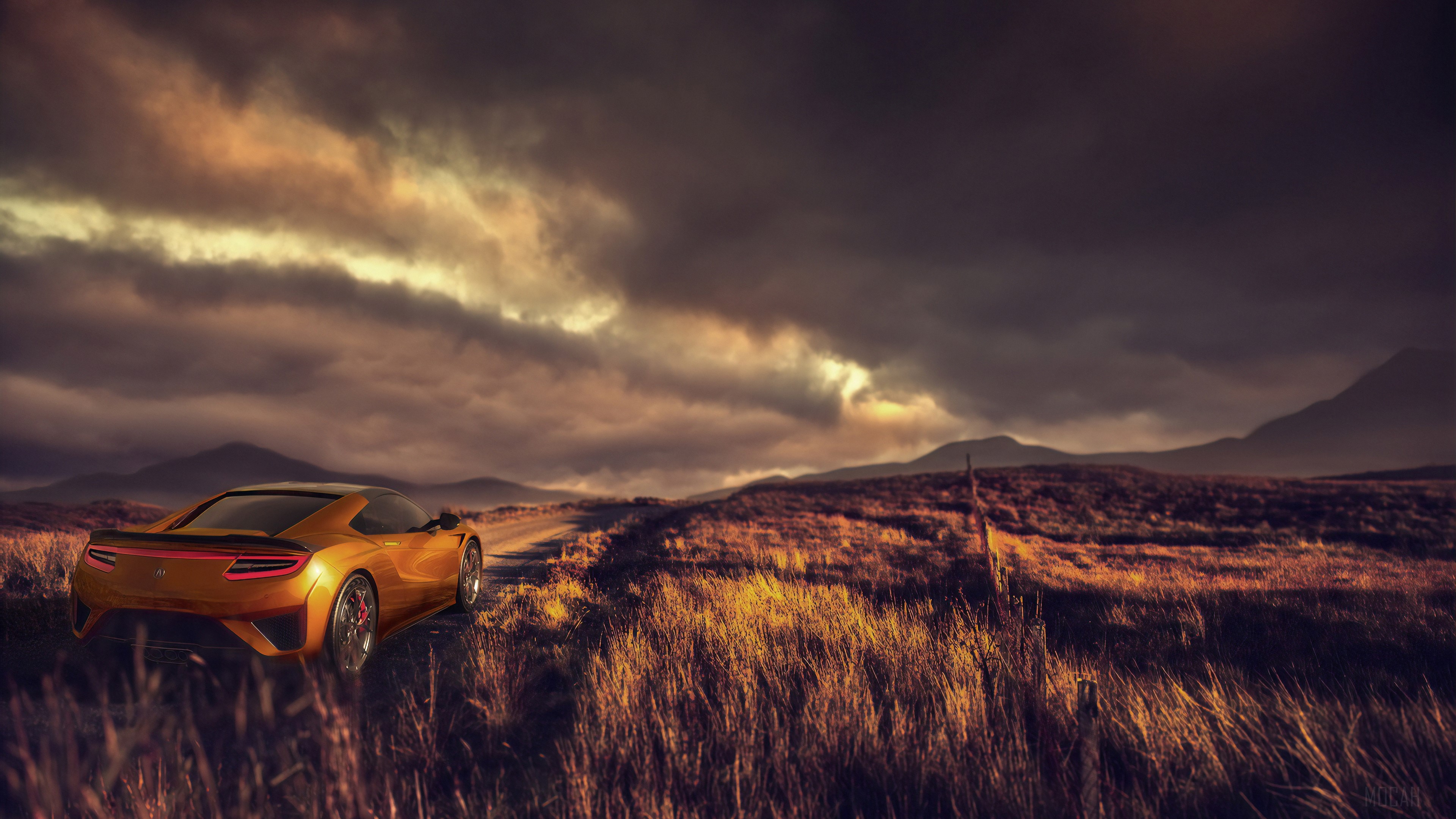 Orange Acura NSX on a dirt road HD Wallpaper