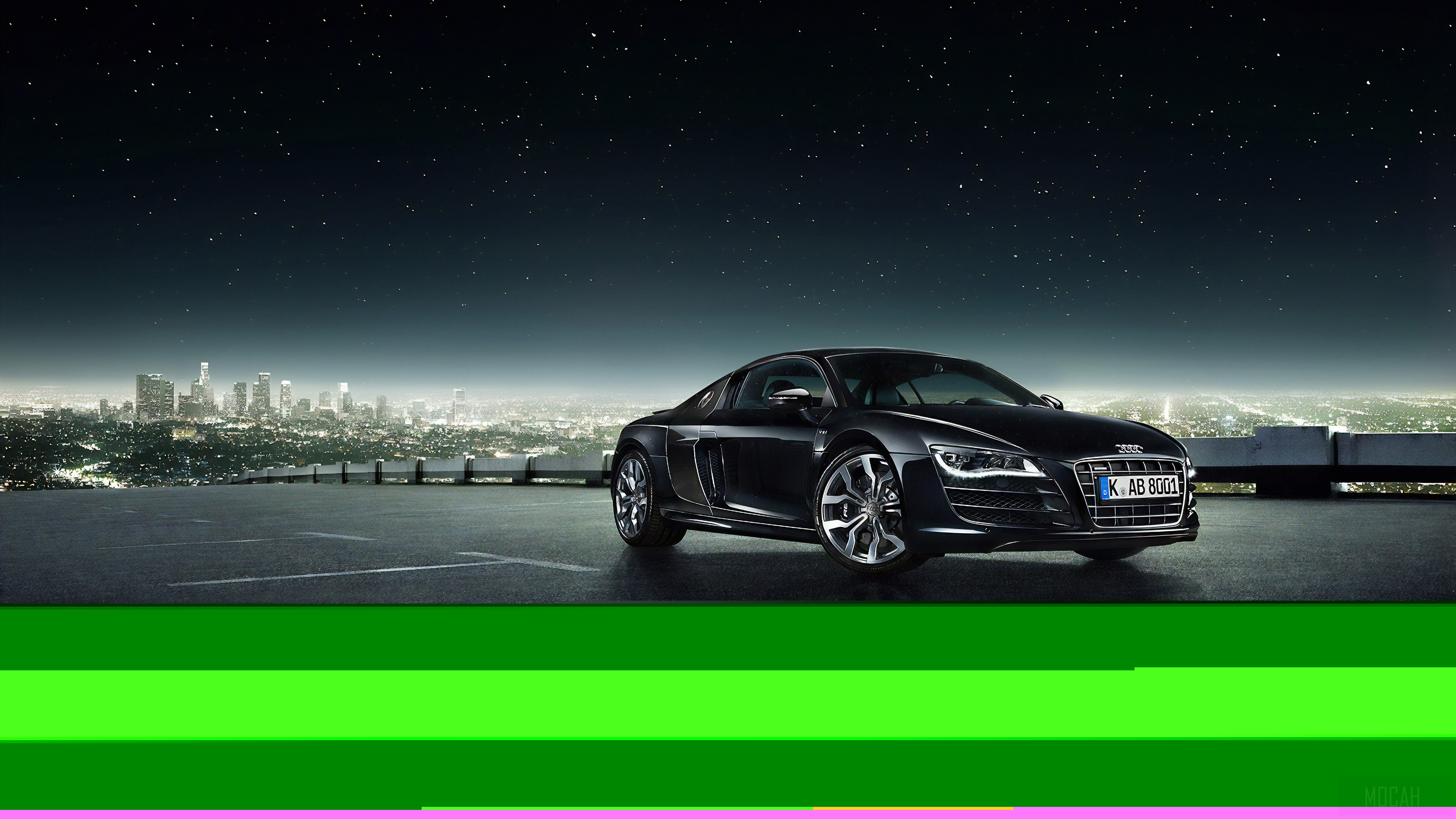 Black Audi R8 in Los Angeles at night 4K HD Wallpaper