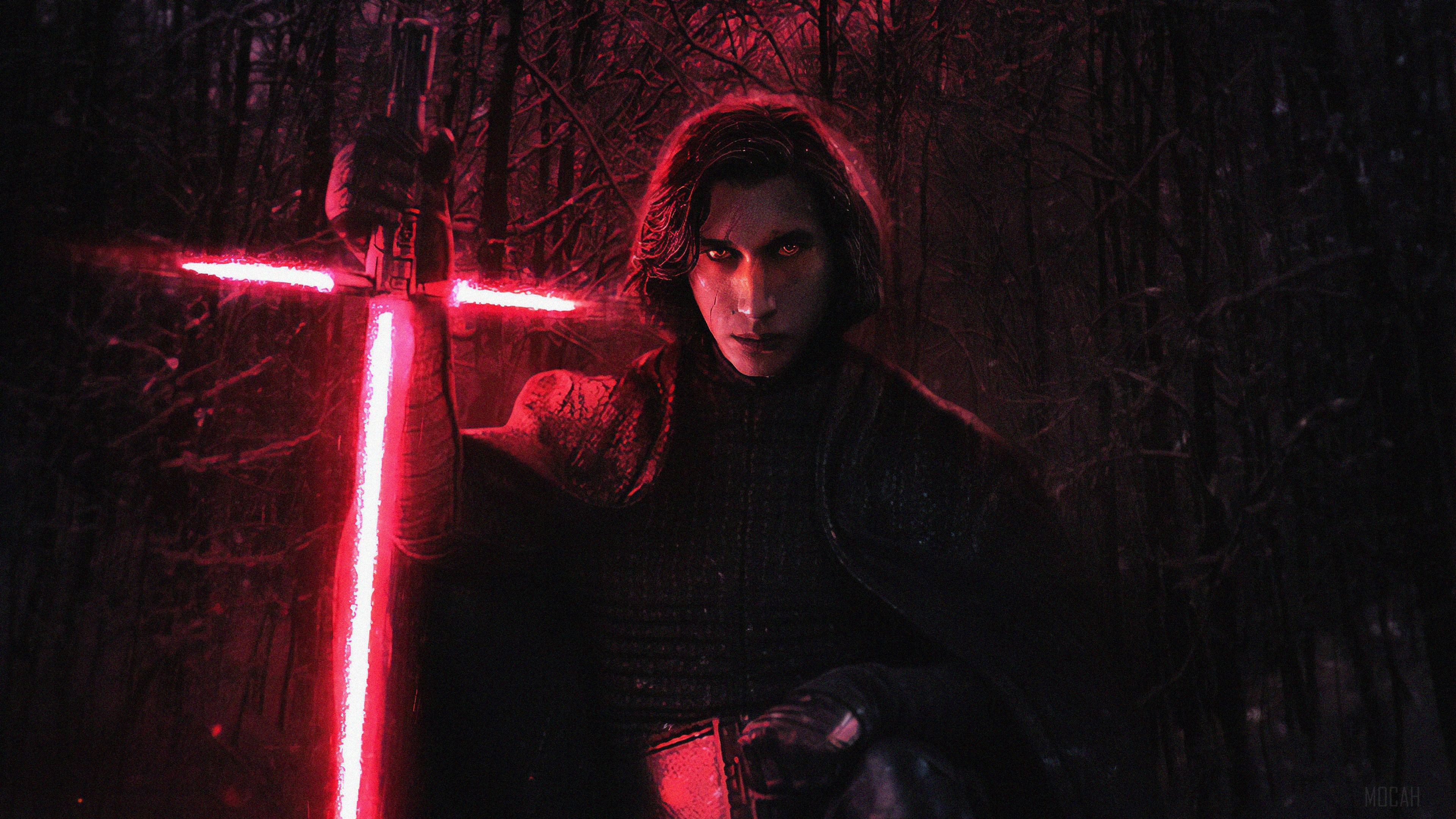 Kylo Ren from Star Wars with a lightsaber 4K HD Wallpaper