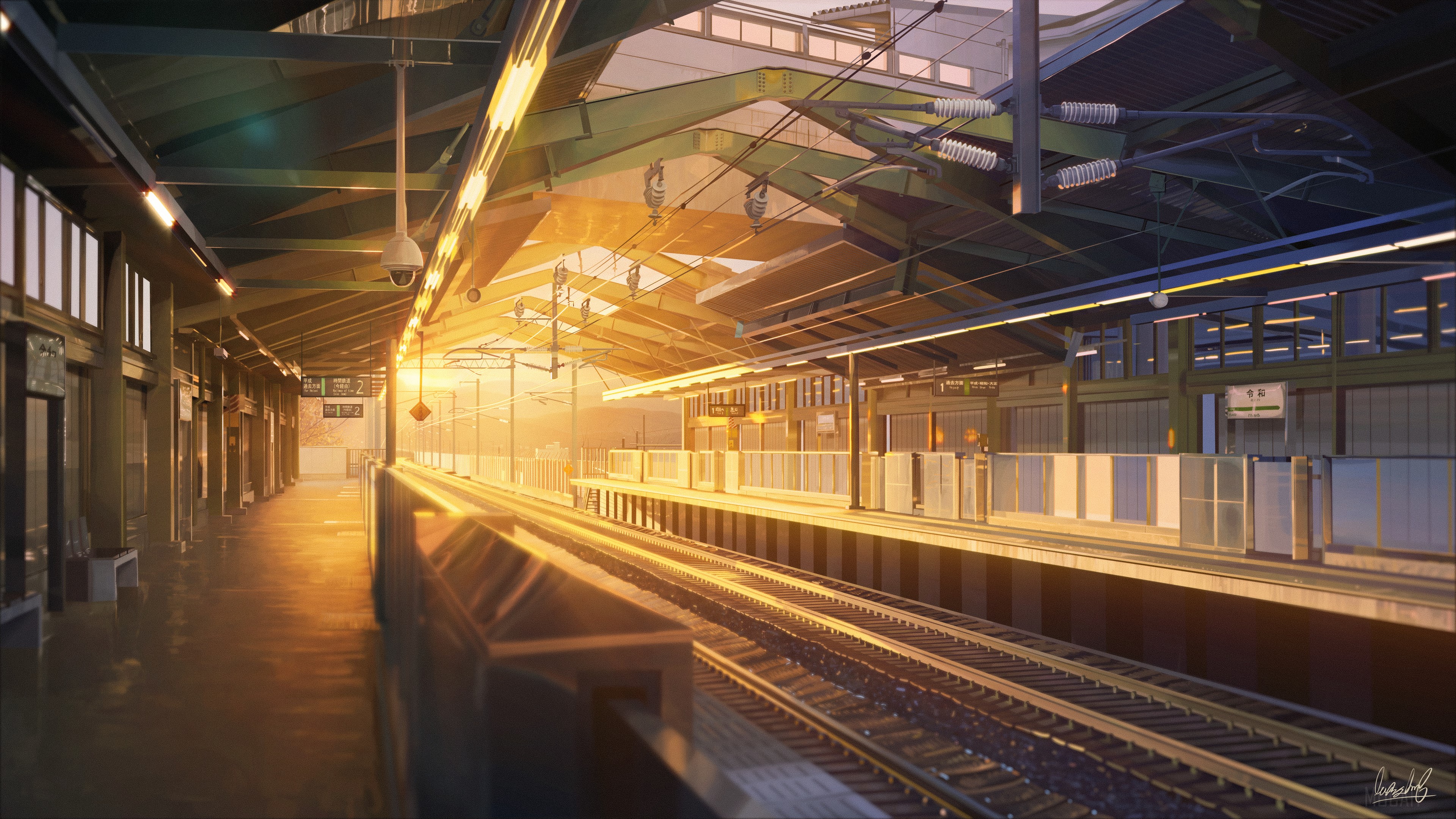 Anime Train Station at Sunset 4K HD Wallpaper