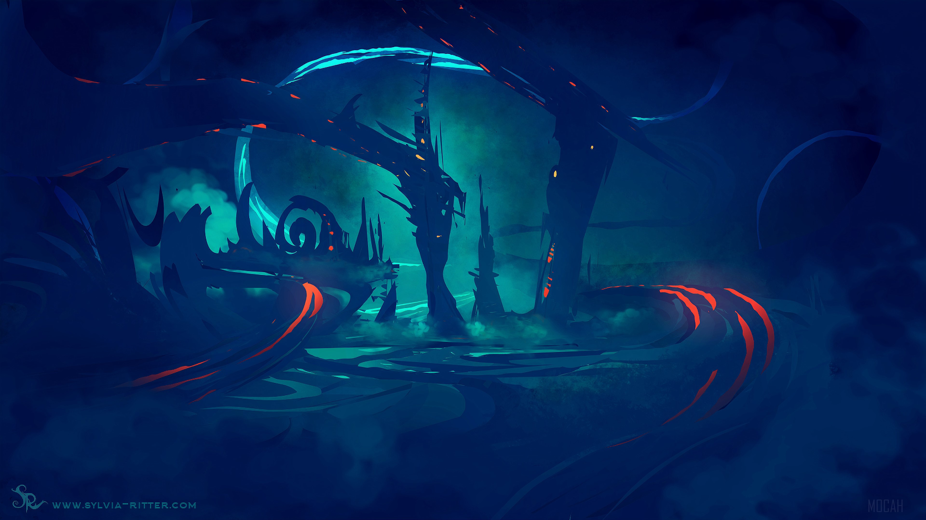 Abstract Alien Landscape with Glowing Elements 4K HD Wallpaper