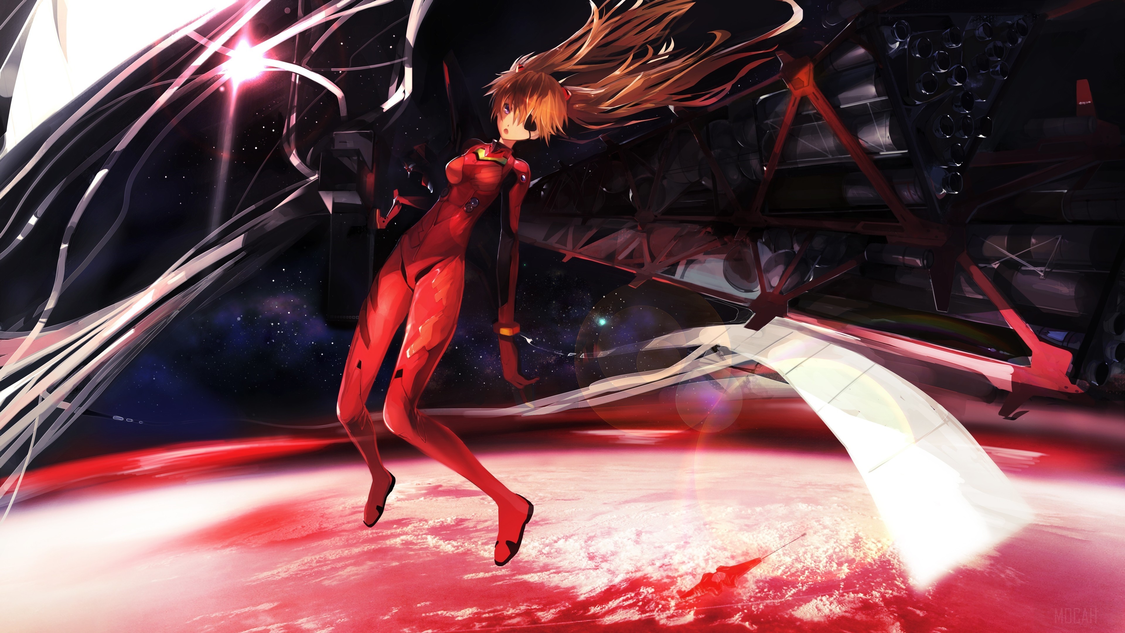 Asuka Langley Soryu from Neon Genesis Evangelion in space HD Wallpaper