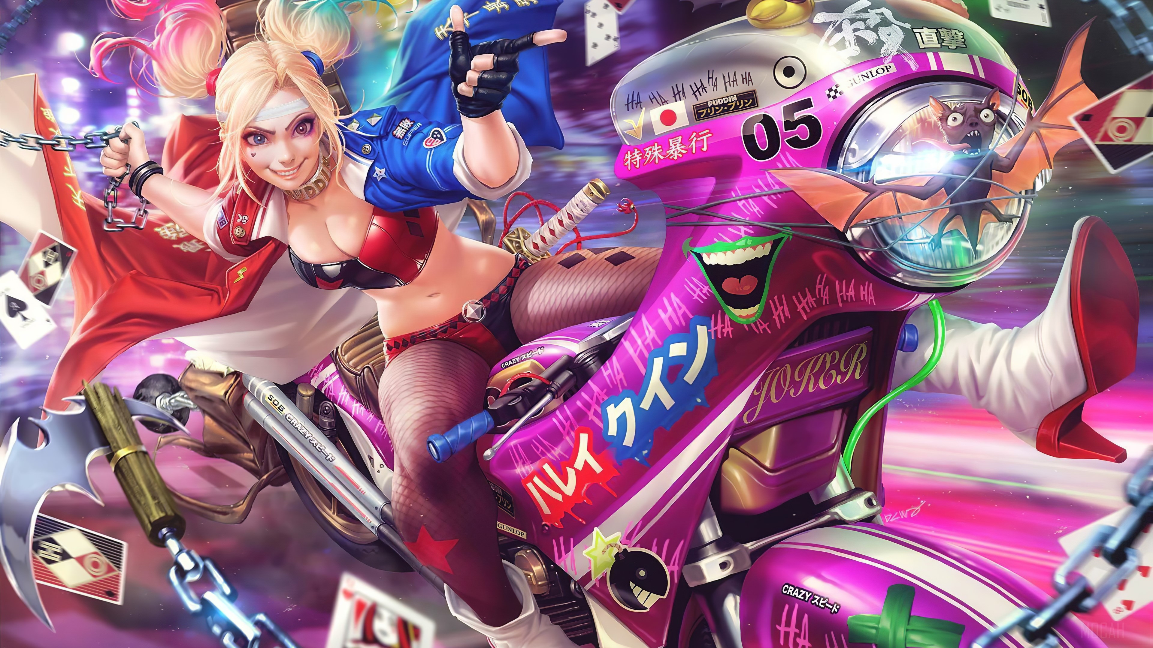 Harley Quinn from DC Comics on a motorcycle HD Wallpaper
