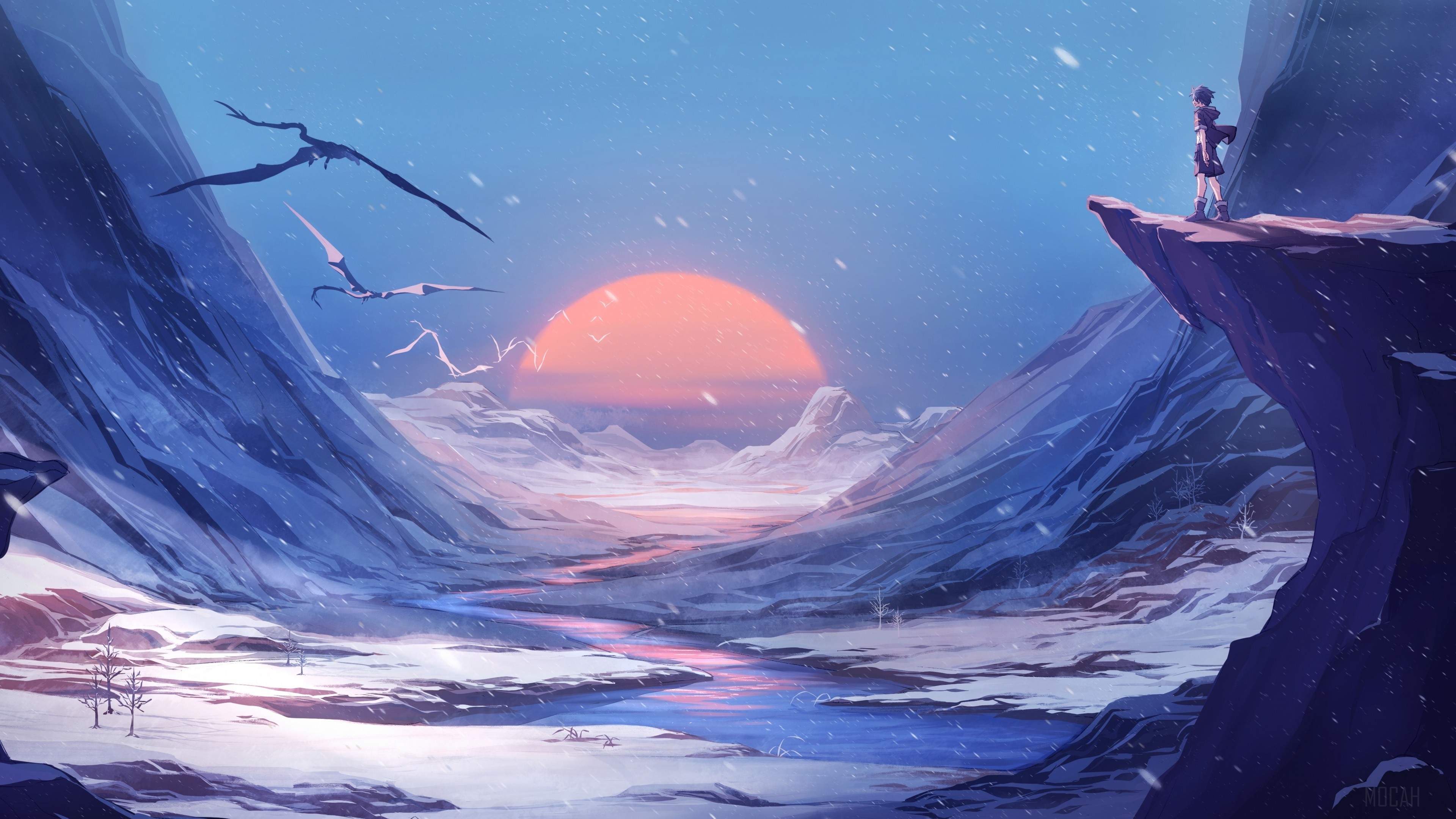 Anime Dragon Winter Landscape 4K HD Wallpaper