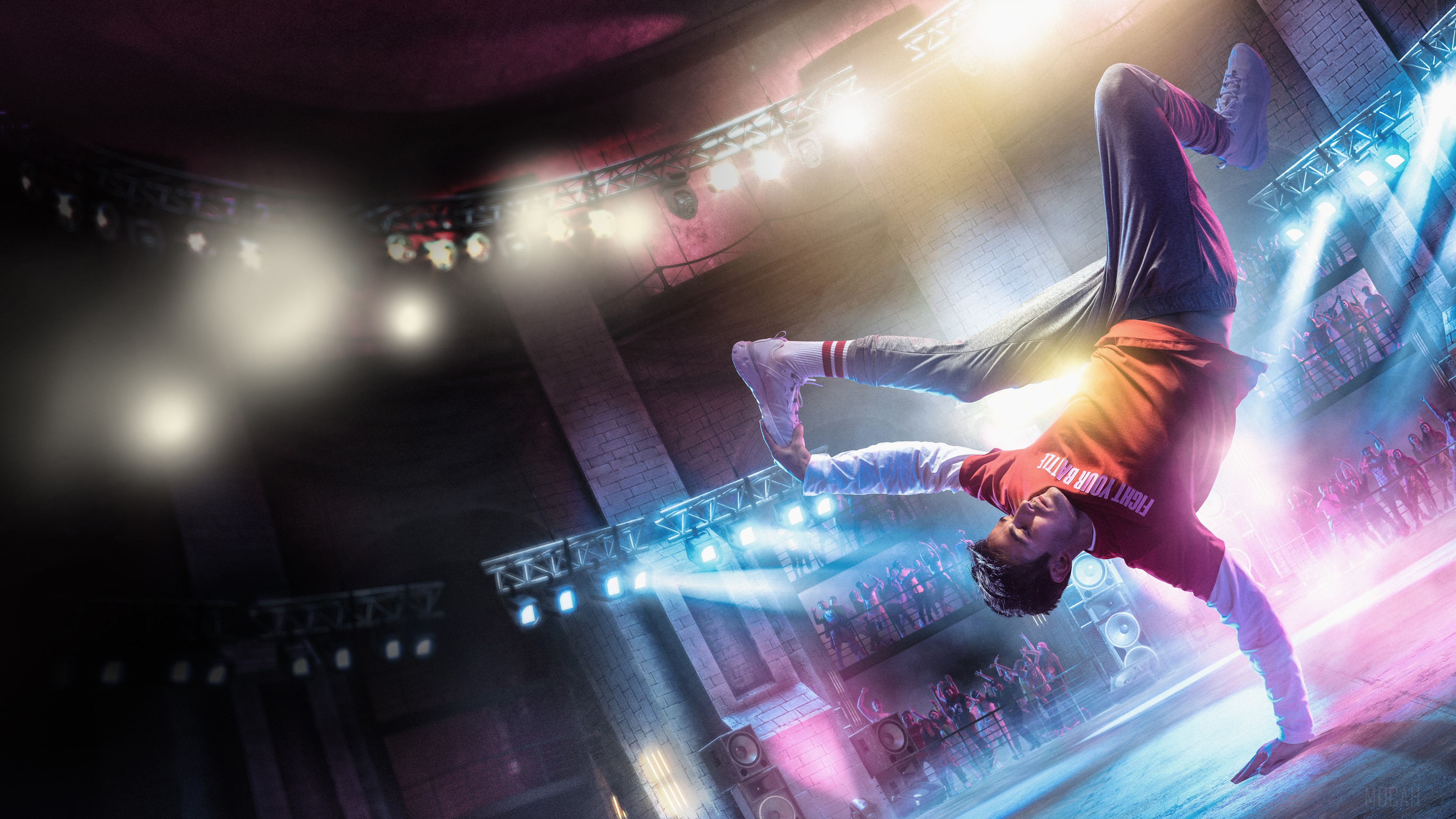 Breakdancer performing in a stadium 4K HD Wallpaper