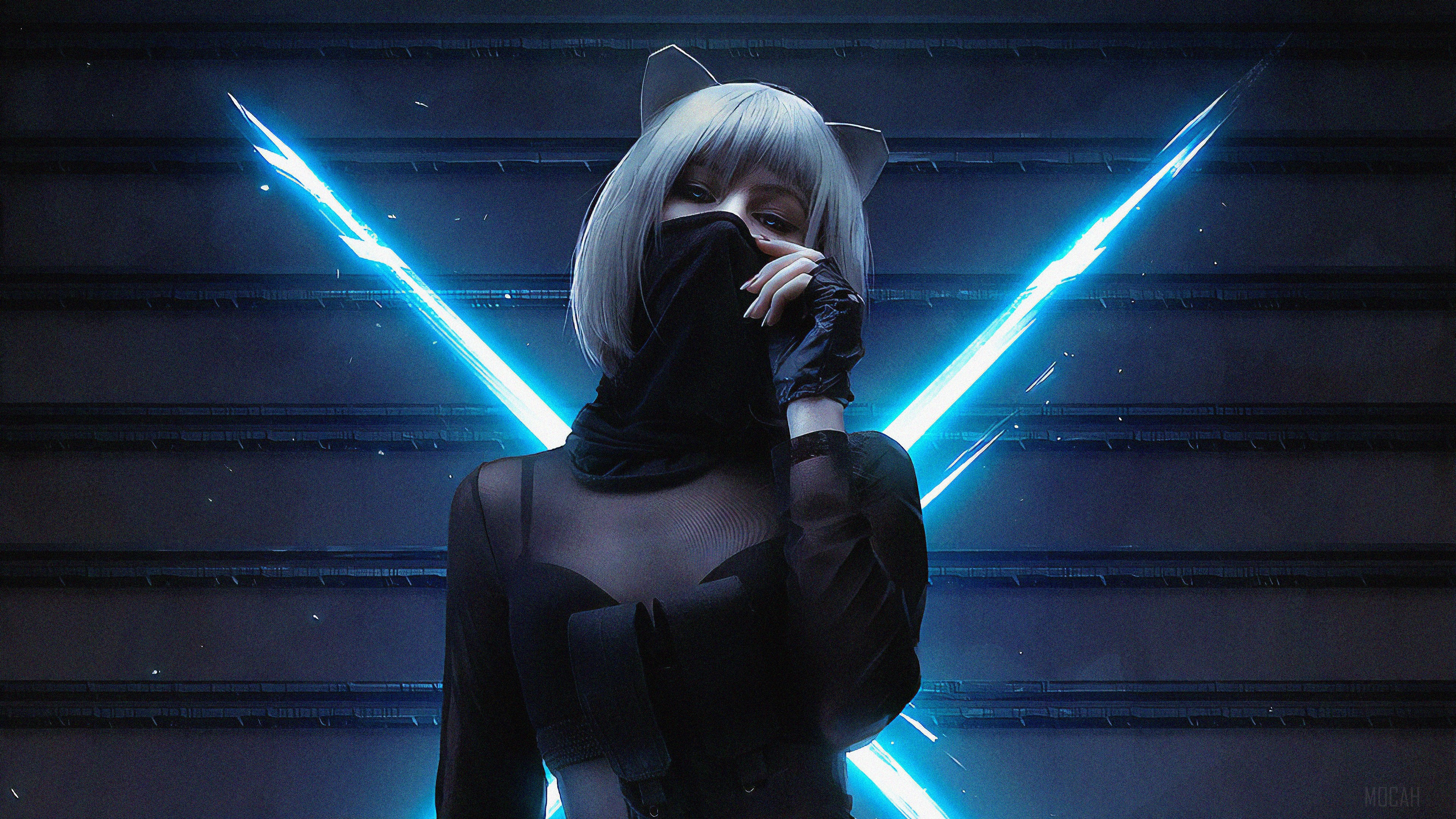 Girl with white hair and face covered HD Wallpaper