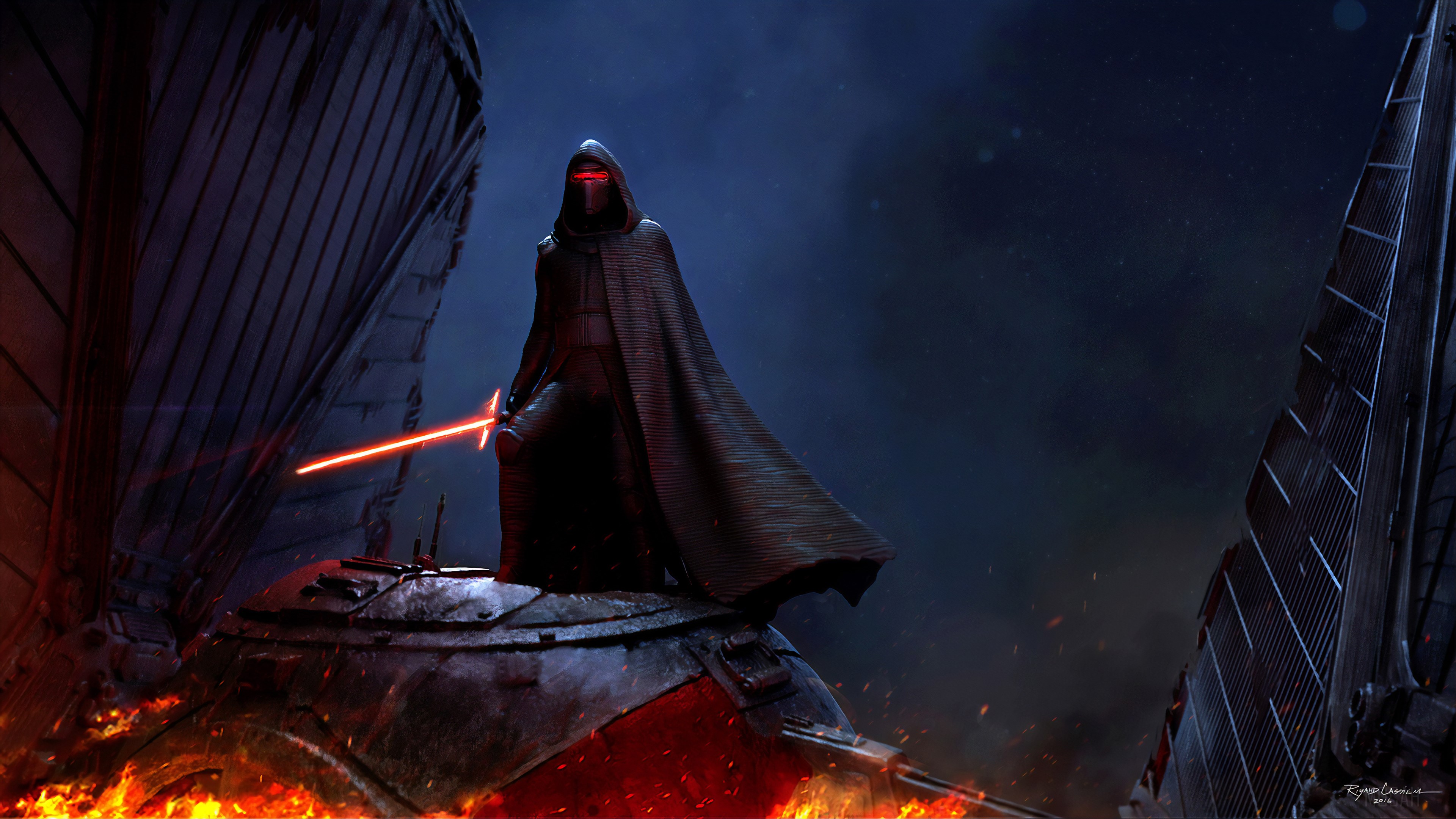Kylo Ren from Star Wars with lightsaber 4K HD Wallpaper