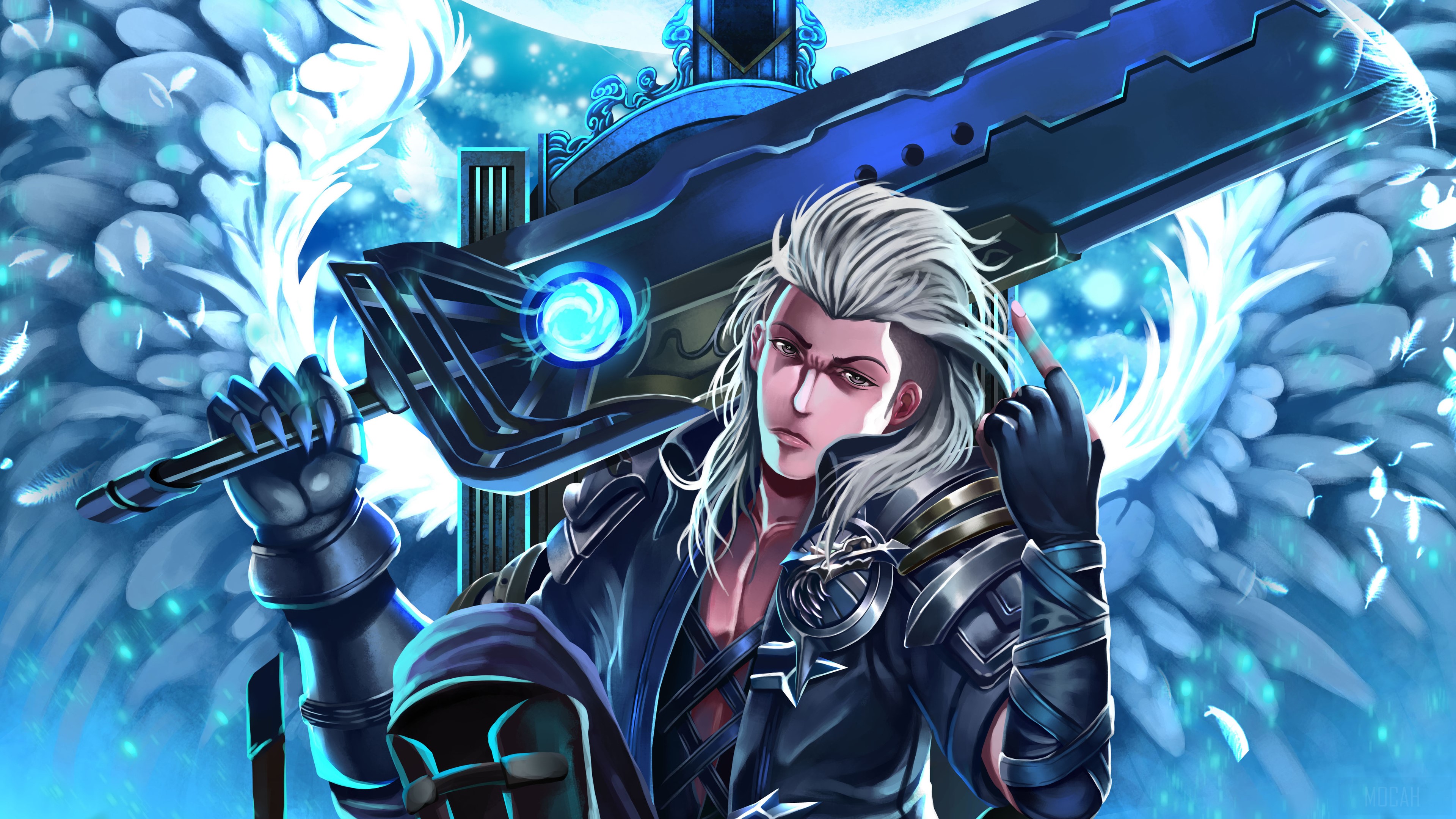 Anime Boy with Large Sword and Wings 4K HD Wallpaper