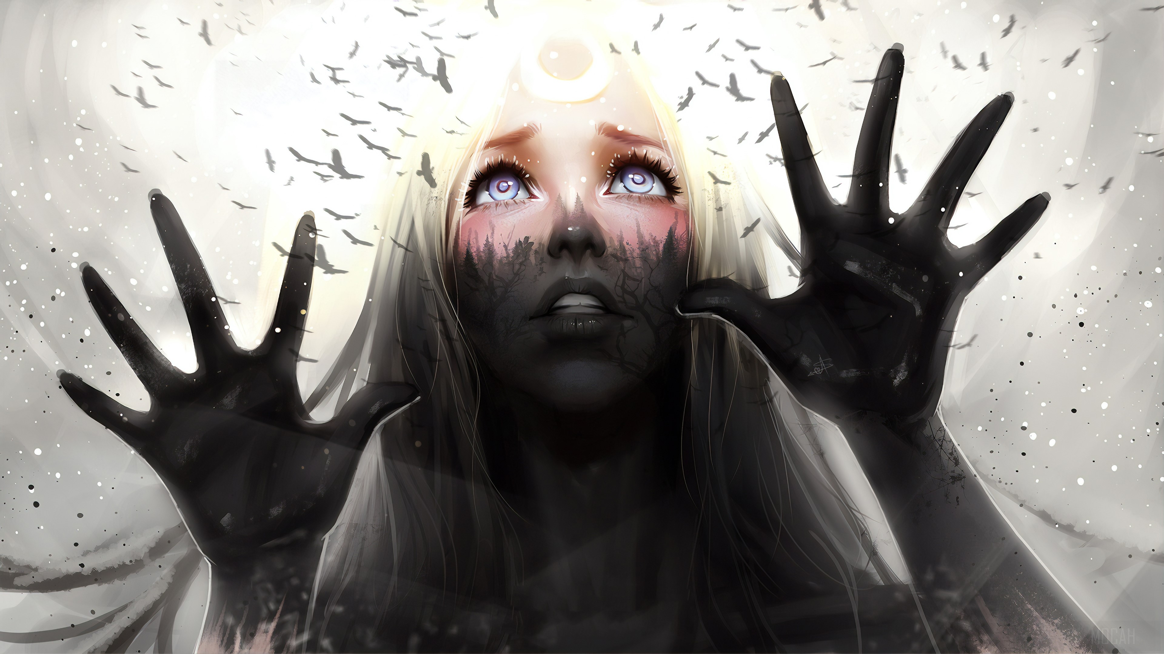 Woman with black dirt on face and hands HD Wallpaper