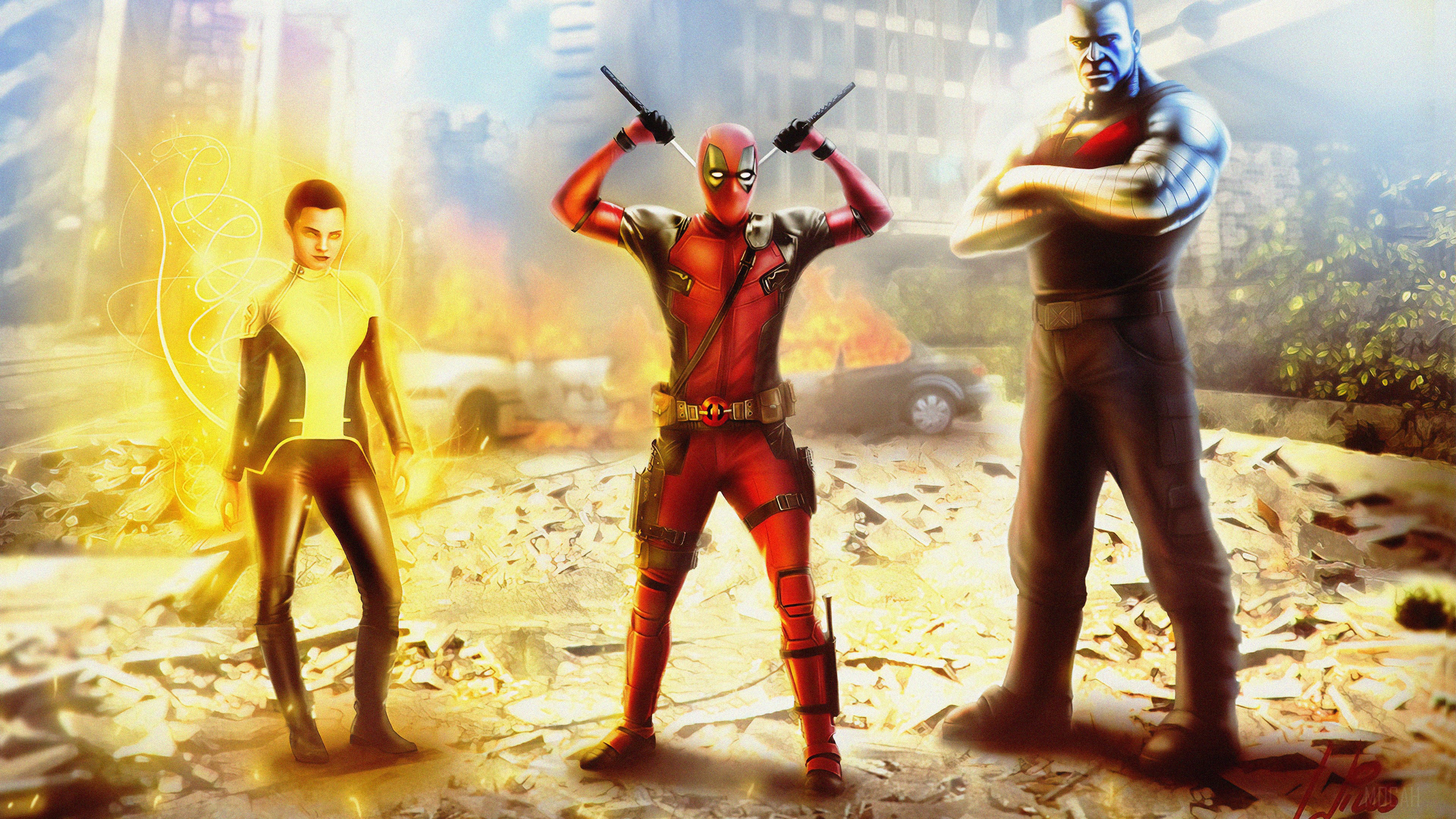 Deadpool and X-Force characters in a destroyed city 4K HD Wallpaper