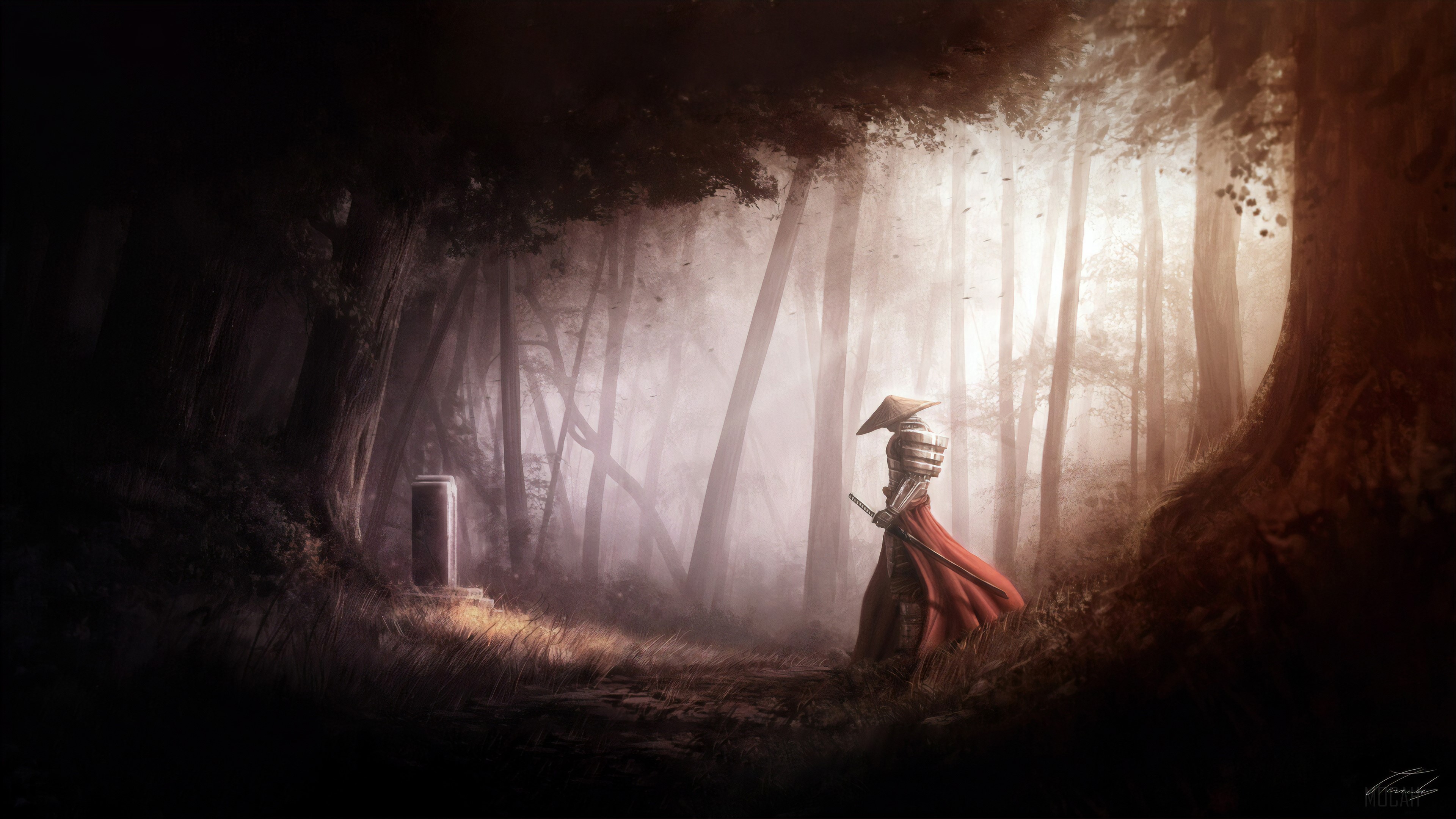 Samurai in a Misty Forest 4K HD Wallpaper