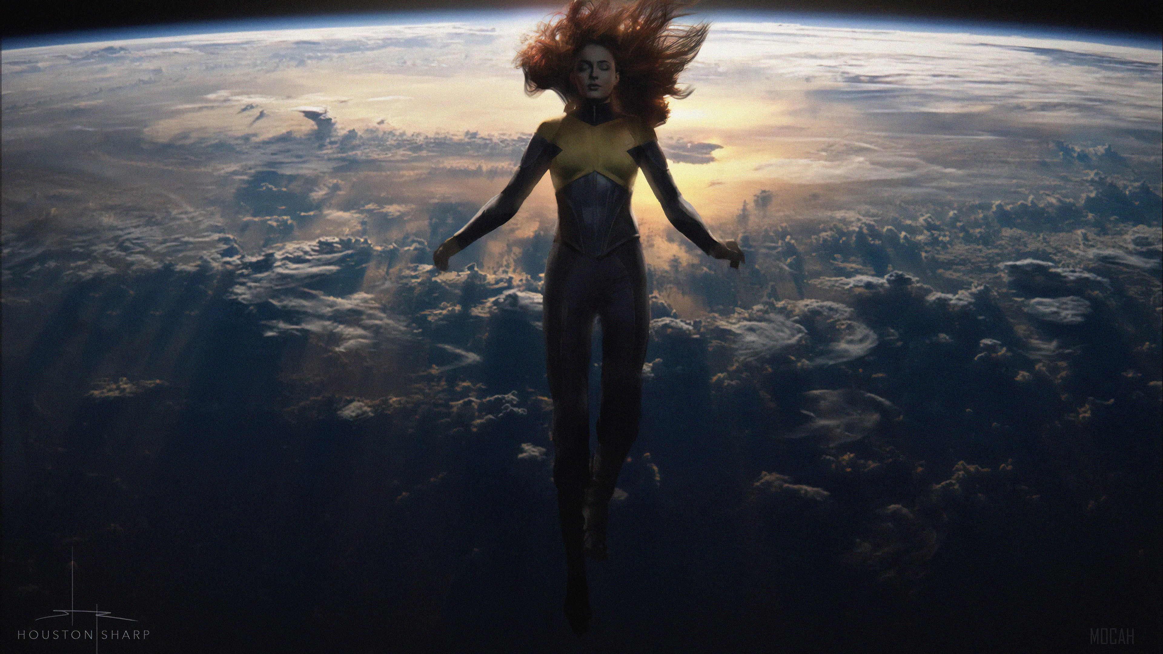 Sophie Turner as Dark Phoenix in Space 4K HD Wallpaper