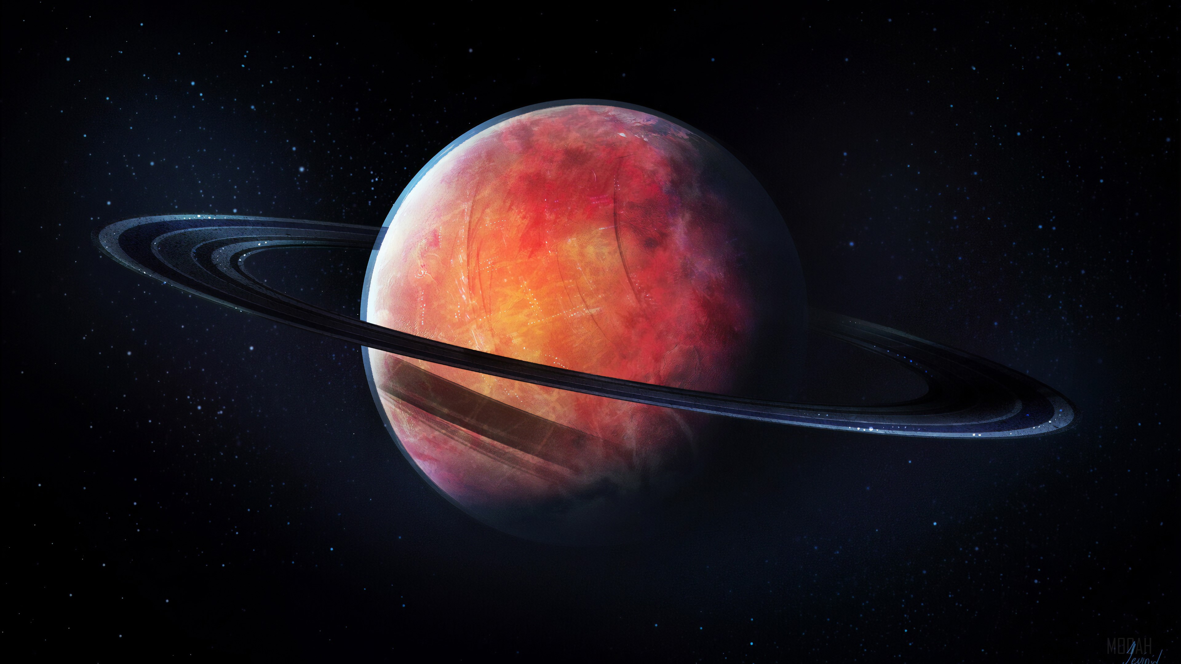 Planet with rings in space HD Wallpaper