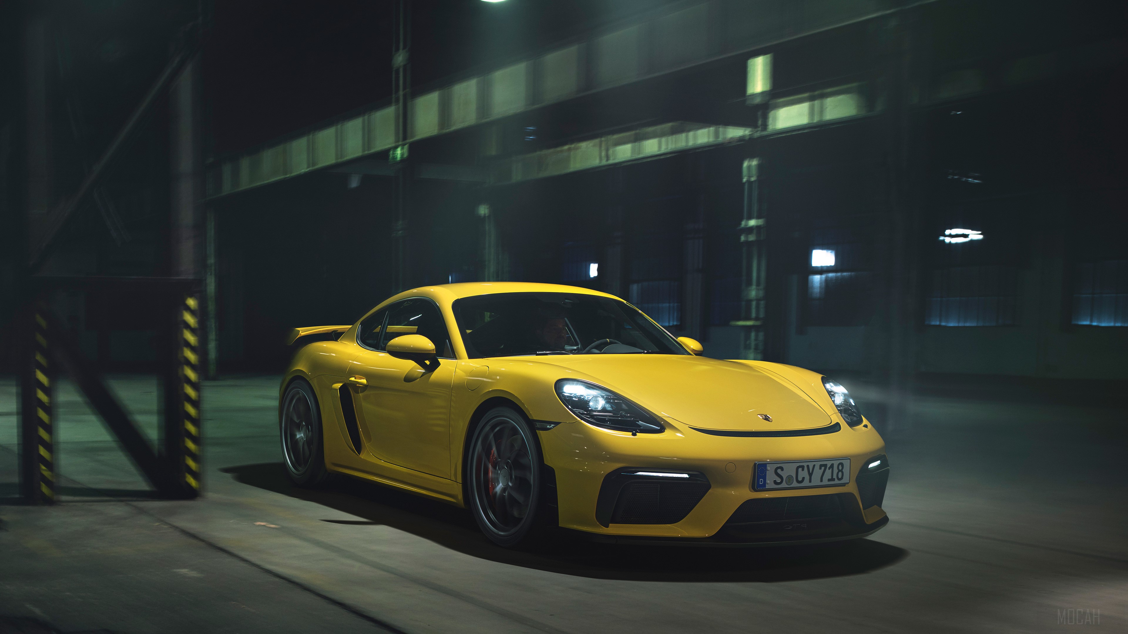 Yellow Porsche 718 Cayman GT4 4K HD Wallpaper