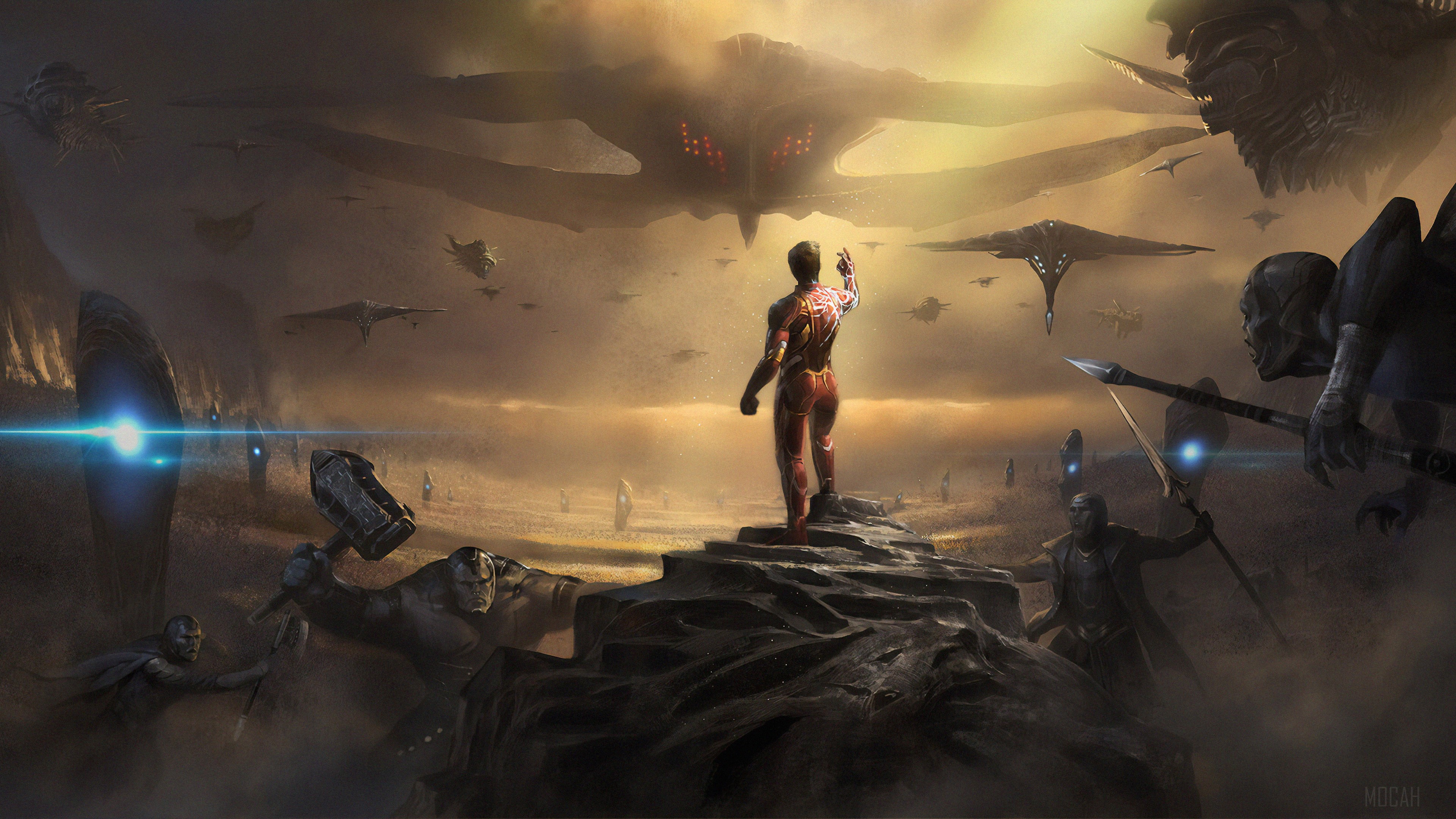 Iron Man and Avengers vs. Chitauri Fleet 4K HD Wallpaper