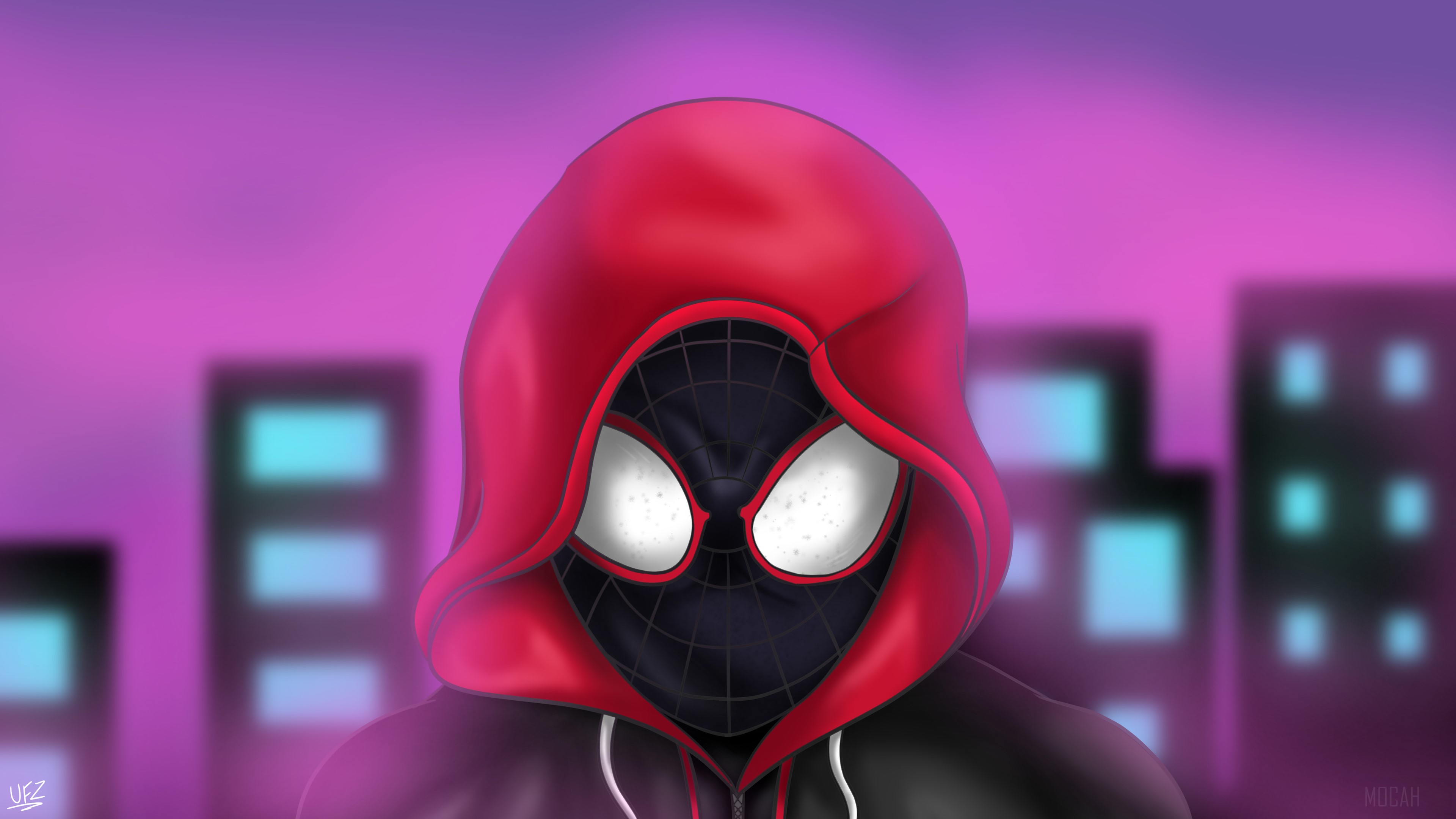 Miles Morales Spider-Man in a red hoodie HD Wallpaper