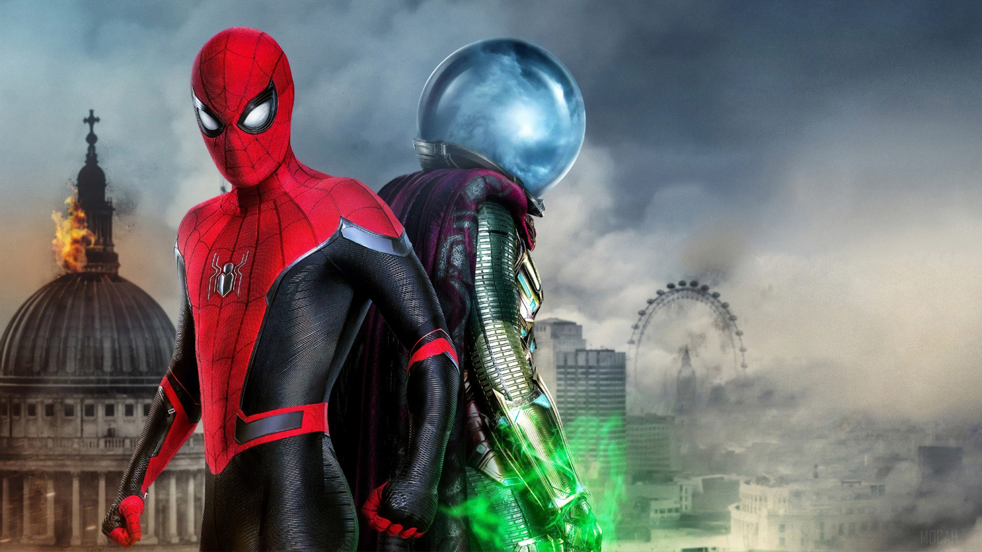 Spider-Man and Mysterio from Spider-Man: Far From Home 4K HD Wallpaper