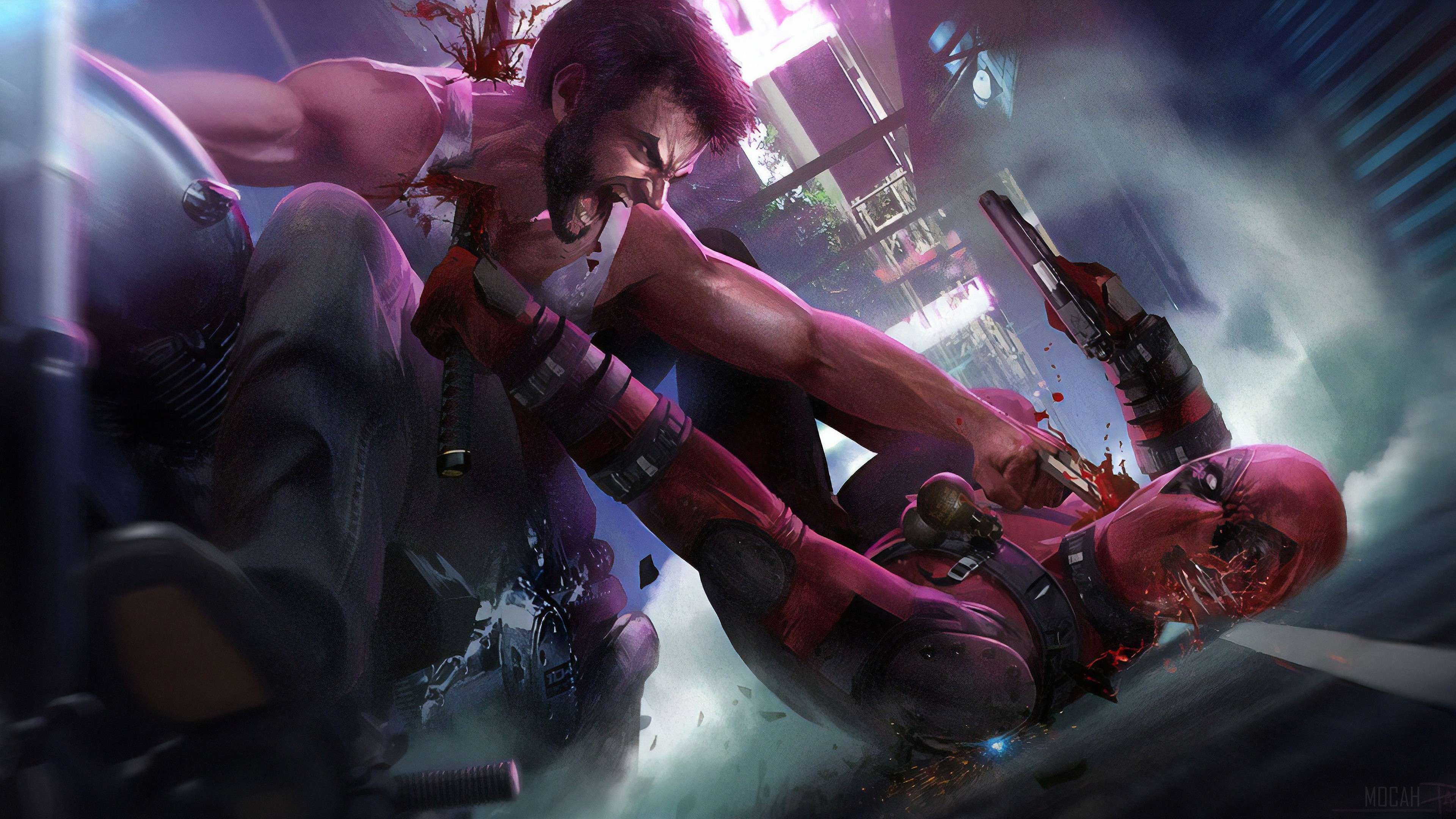Wolverine fighting Deadpool 4K HD Wallpaper