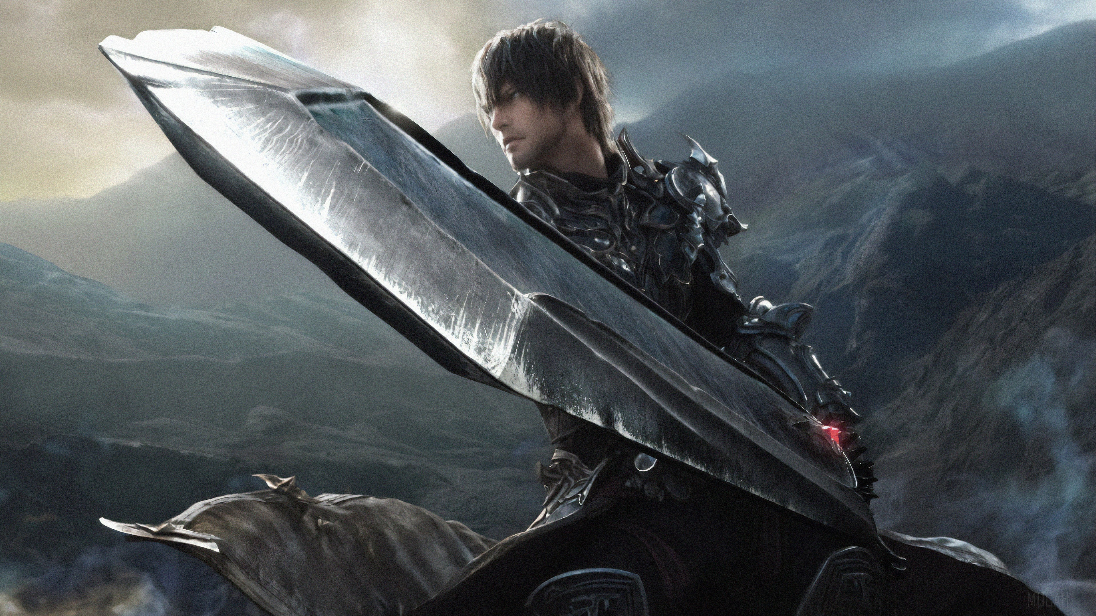Warrior with large sword from Final Fantasy XIV Shadowbringers 4K HD Wallpaper