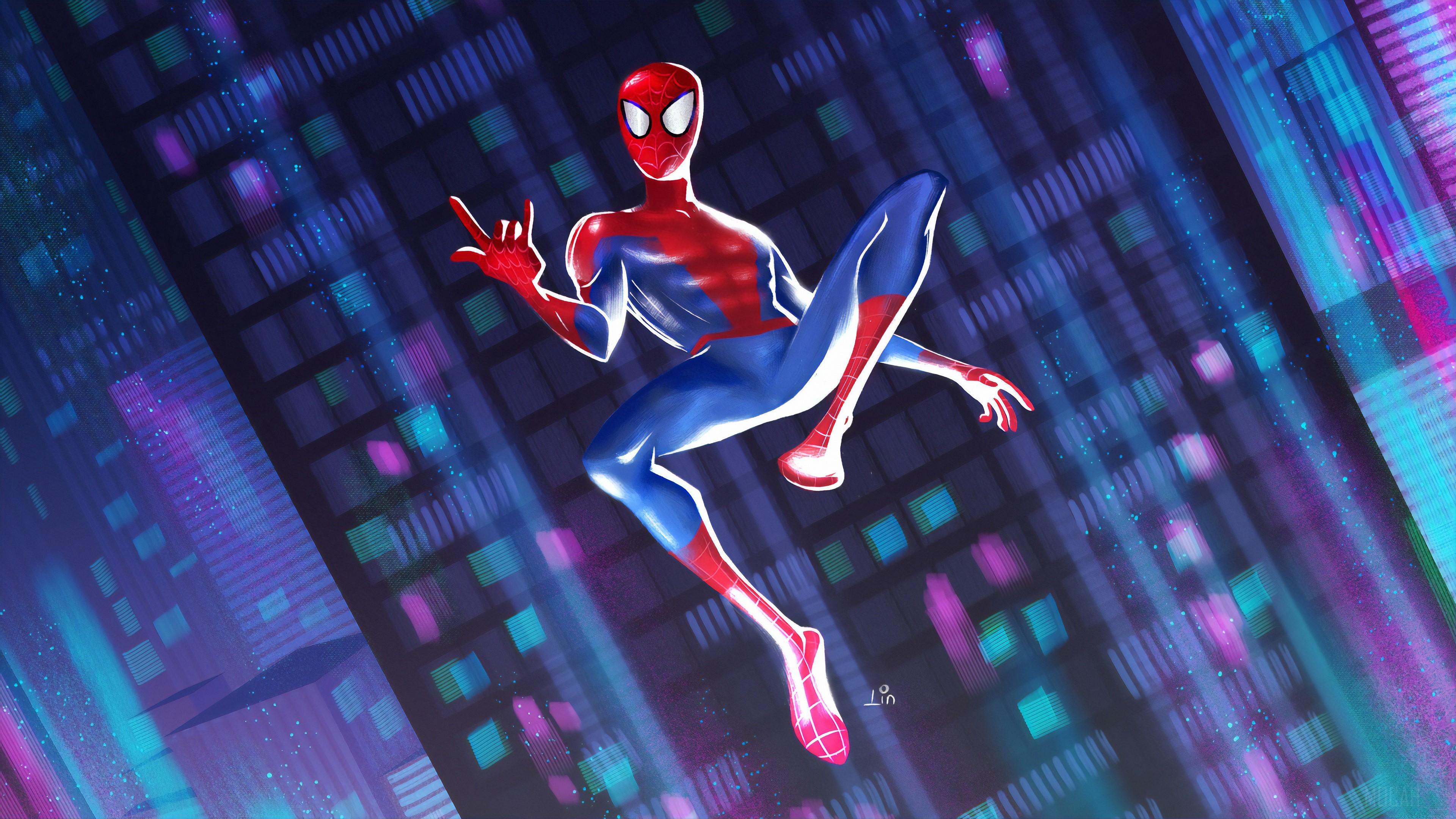 Spider-Man in a City at Night 4K HD Wallpaper
