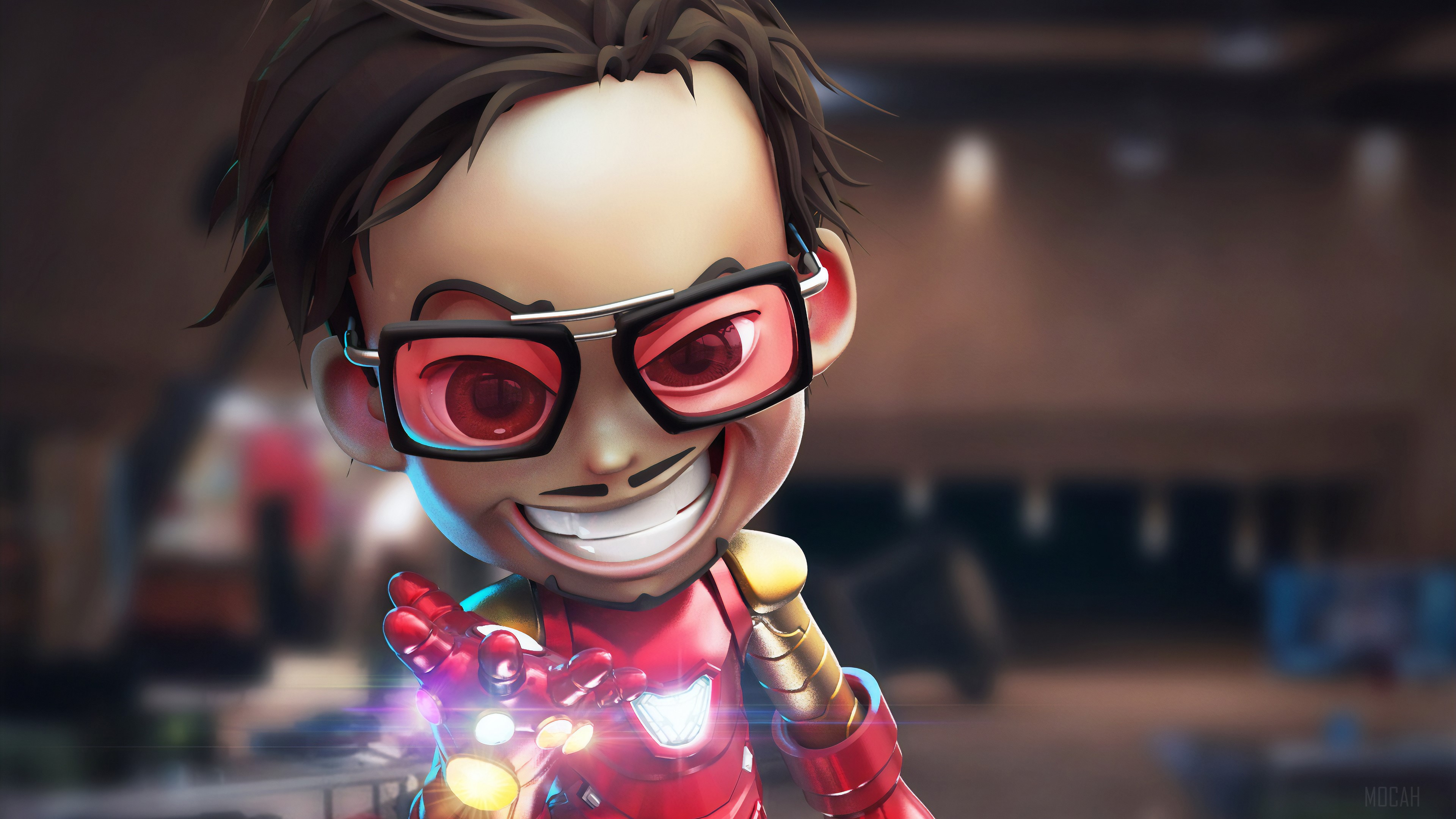 Chibi Iron Man with glasses and red eyes HD Wallpaper