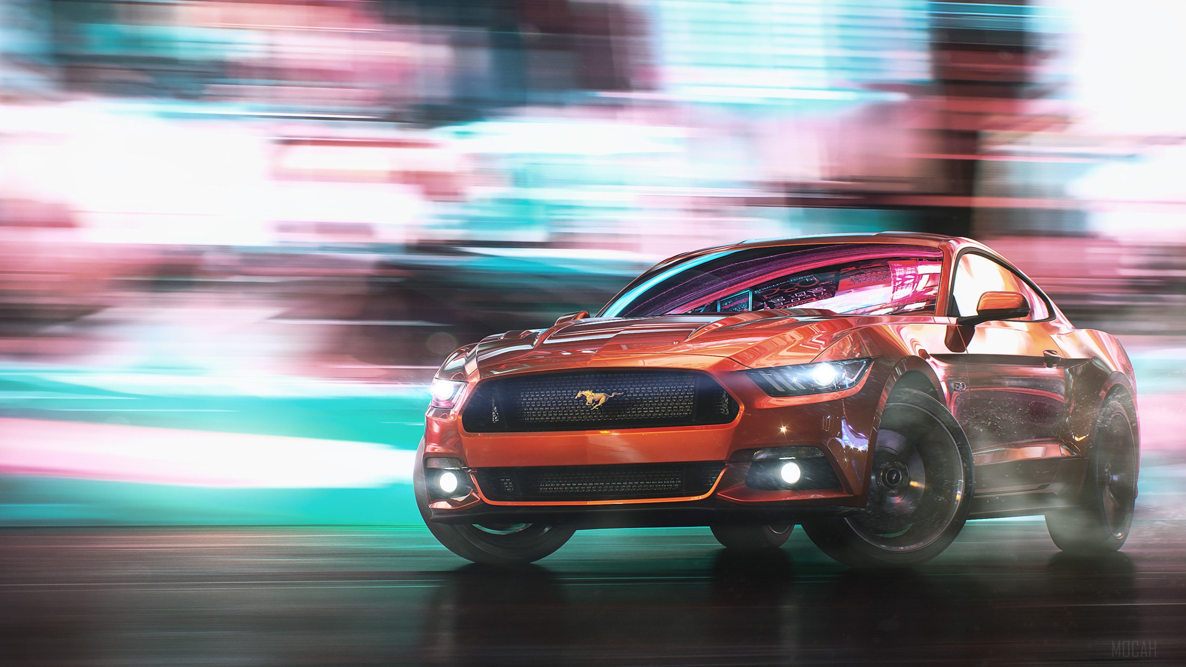 Orange Ford Mustang Drifting 4K HD Wallpaper