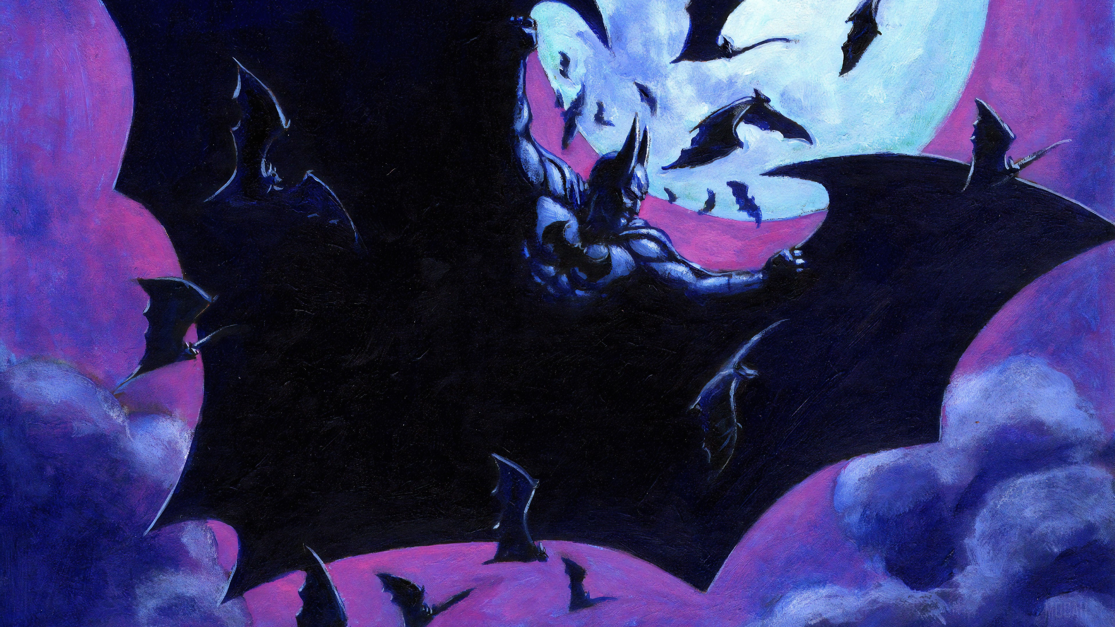 Batman flying with bats and moon HD Wallpaper