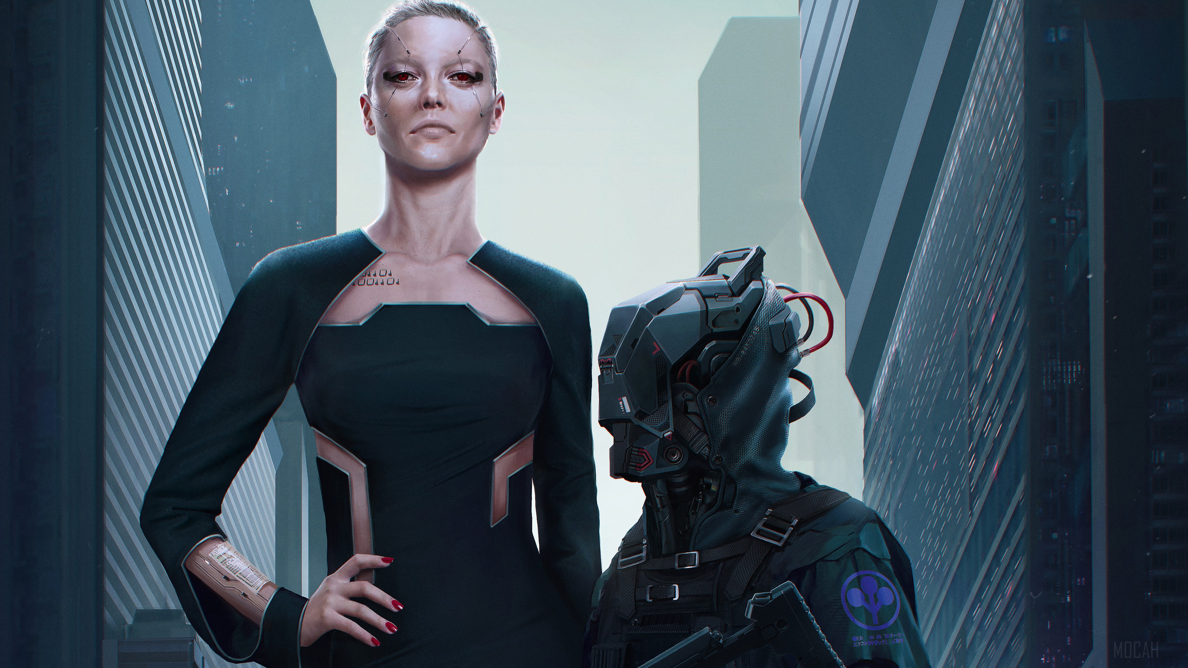Woman and robot in Cyberpunk 2077 4K HD Wallpaper