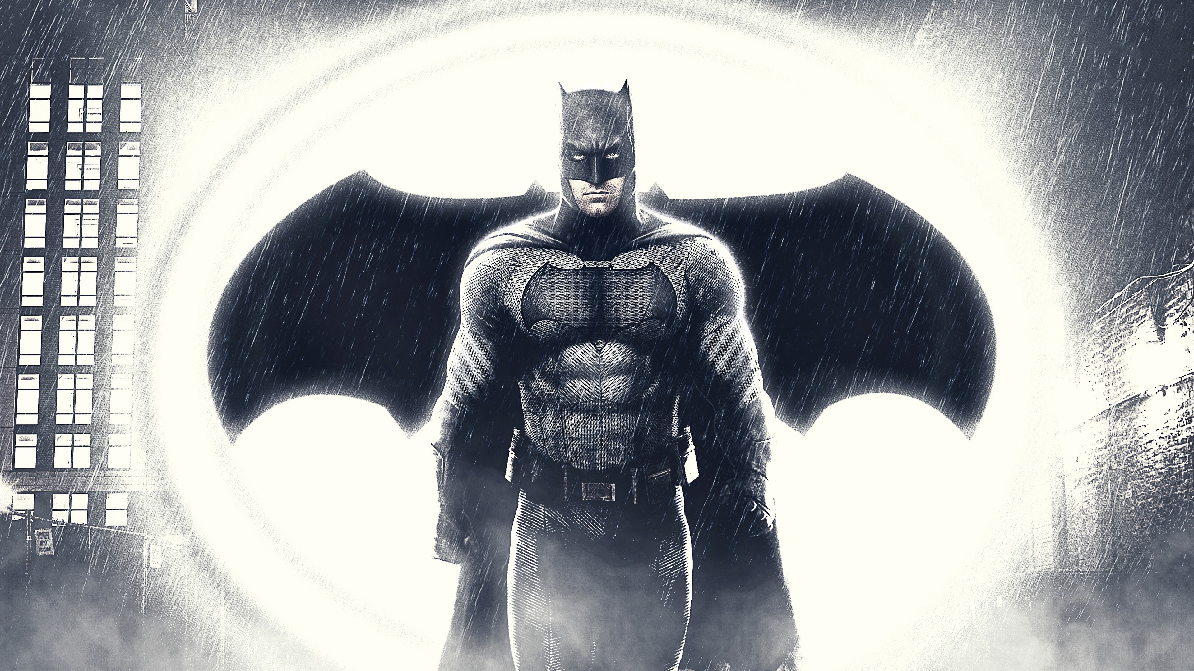 Batman in the rain with a city background HD Wallpaper