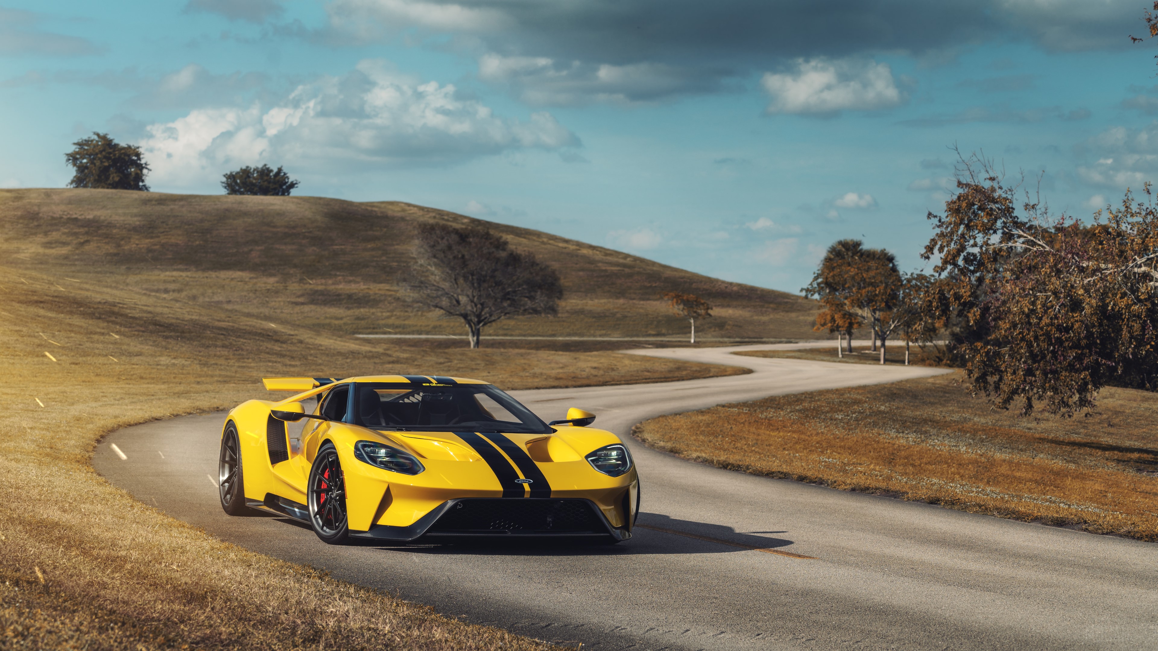 Yellow Ford GT on a Winding Road HD Wallpaper